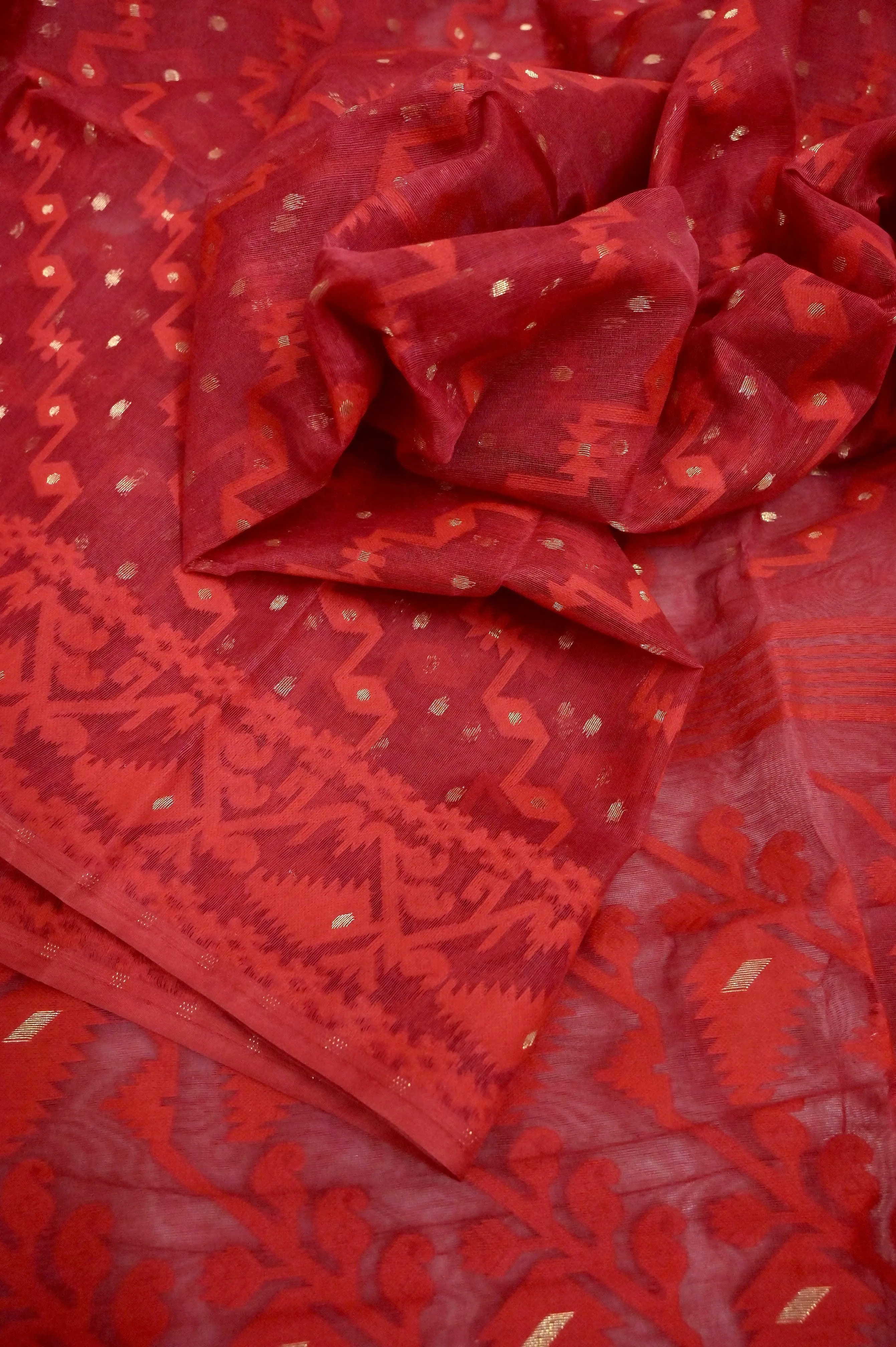 Dark Blood Red Color Jamdani Saree