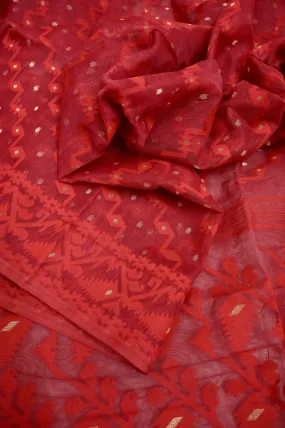 Dark Blood Red Color Jamdani Saree