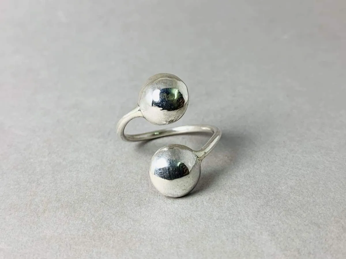 Double Ball Two Balls 925 Sterling Silver Ring,Adjustable,Handmade Jewelry,Gift for Women