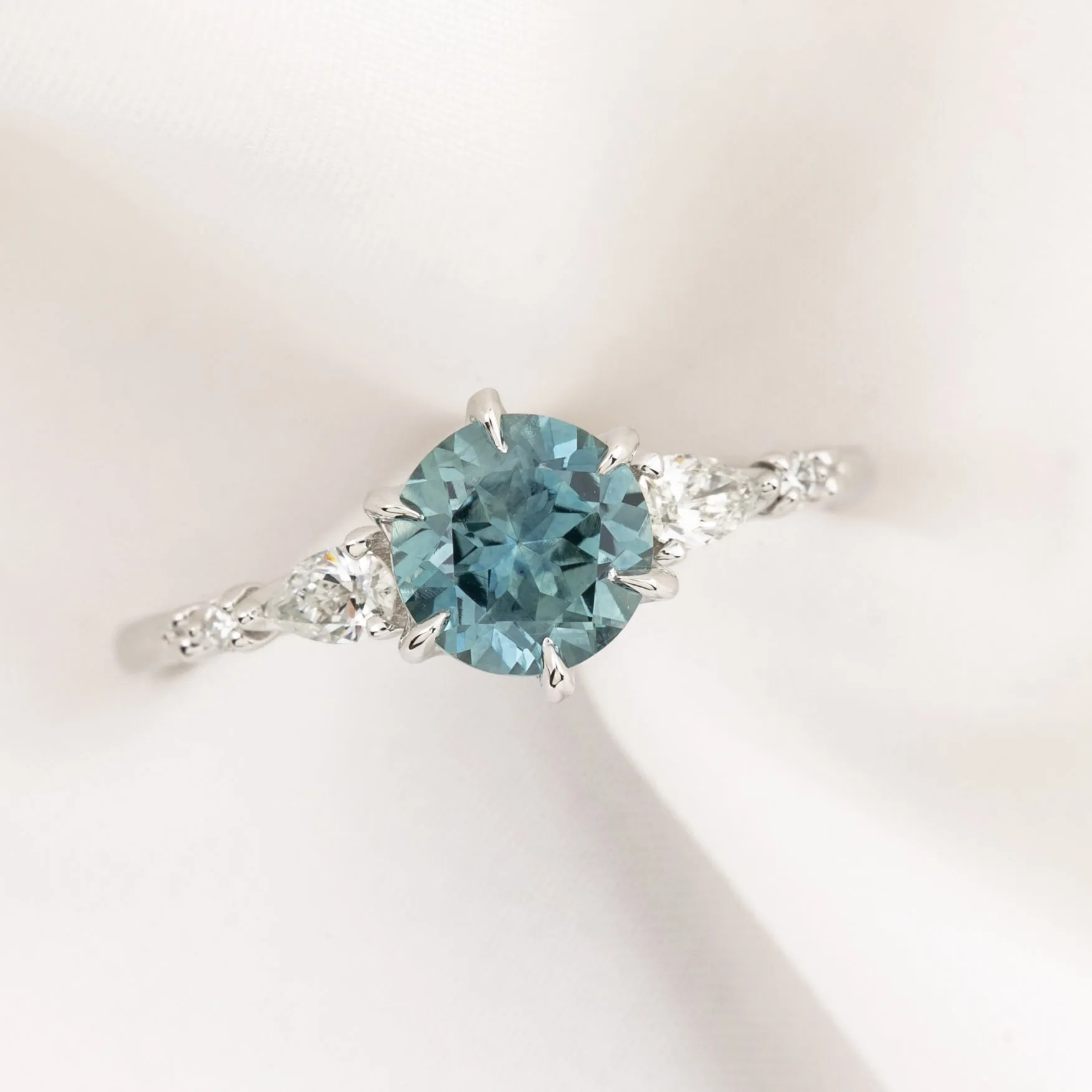 Estel Fleur Petal Ring 1.38ct Light Blue Montana Sapphire, 14k White Gold (One of a kind)