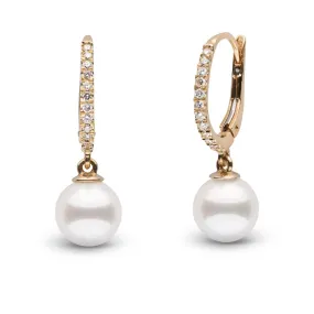 Eternal Collection White Akoya 7.5-8.0 mm Pearl & Diamond Dangle Earrings