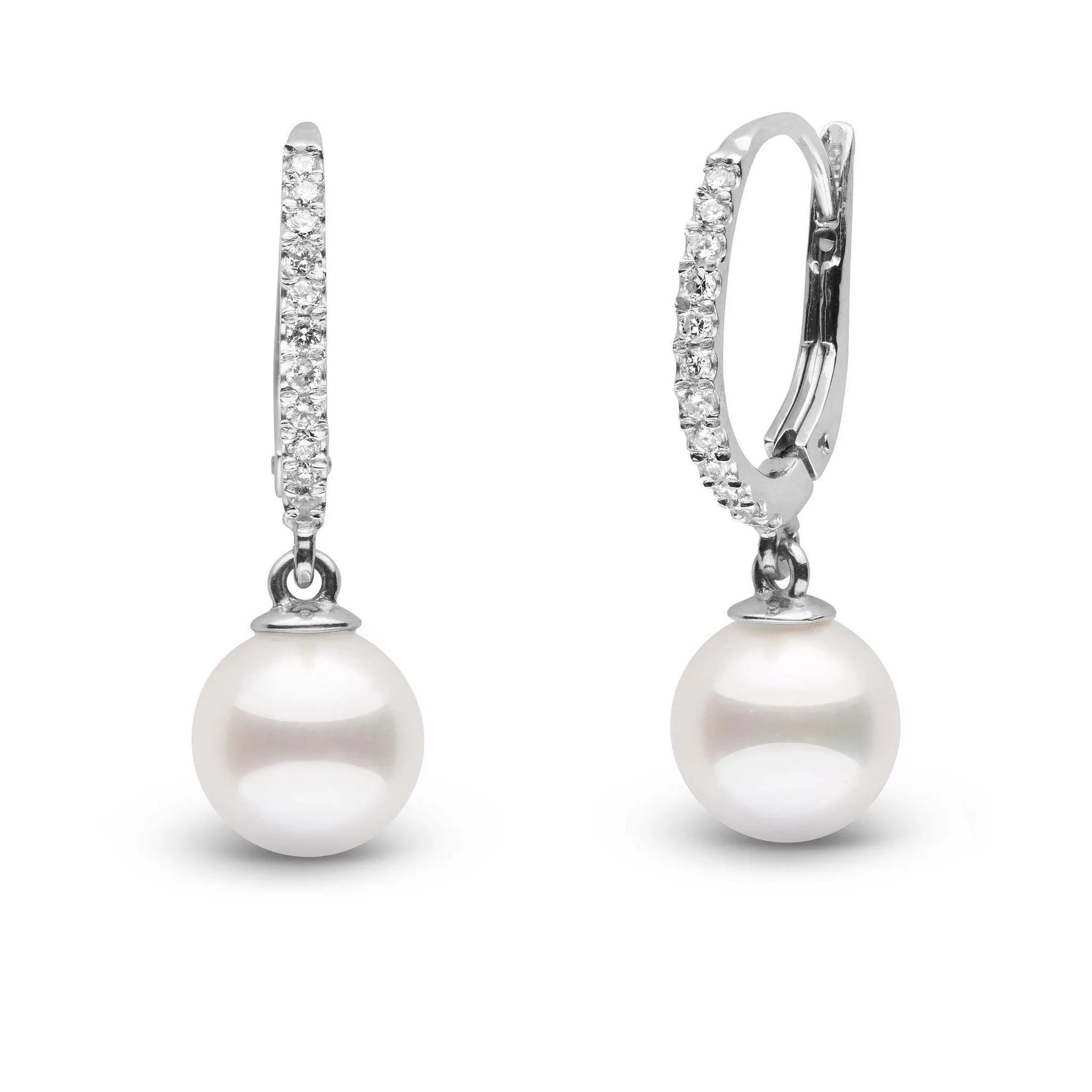 Eternal Collection White Akoya 7.5-8.0 mm Pearl & Diamond Dangle Earrings