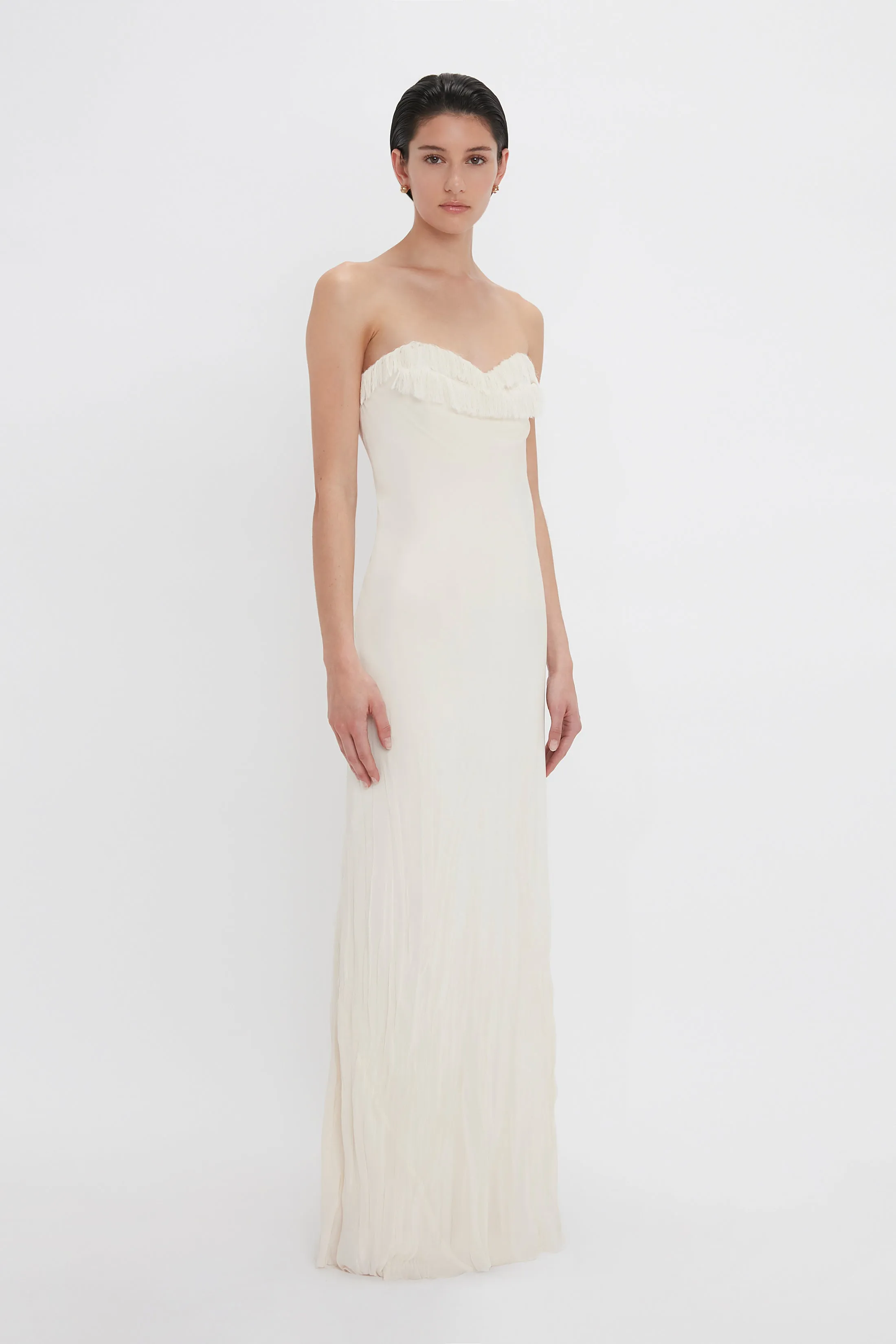 Exclusive Floor-Length Corset Detail Gown In Ivory