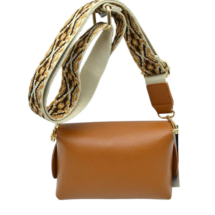 Faux Leather Guitar Strap Bamboo Twist Lock Flap Crossbody Bag