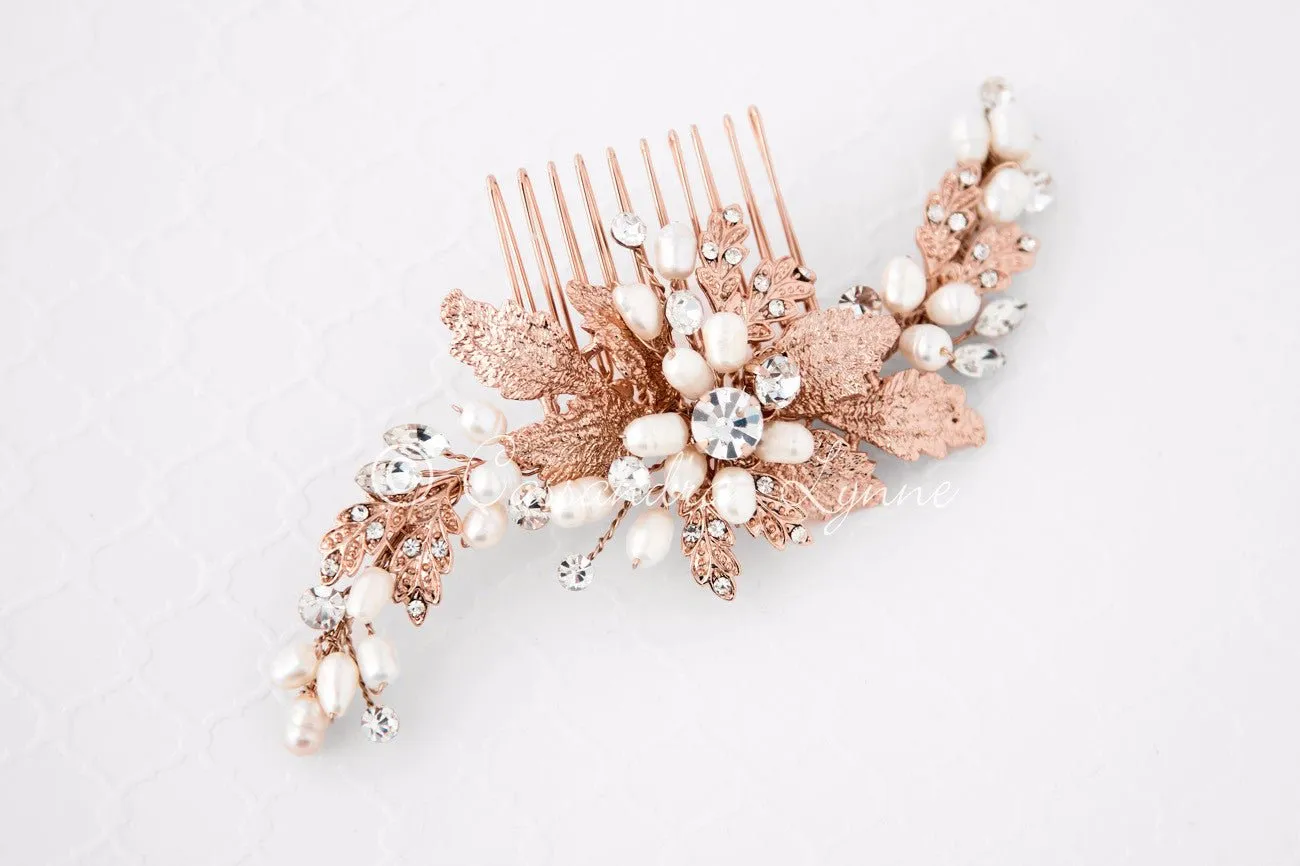 Flower Petal Bridal Hair Comb with Ivory Pearls