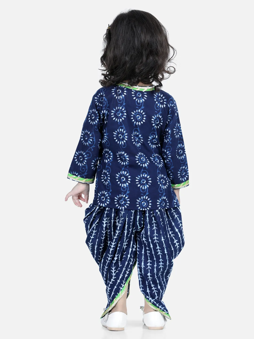 Front Open Pure Cotton Angrakha Top With Harem Pant Co Ords Indo Western Clothing Sets- Indigo