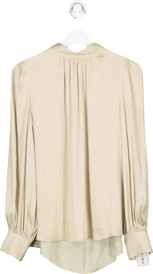 H&M Beige High Neck Satin Blouse With Button Detail UK S