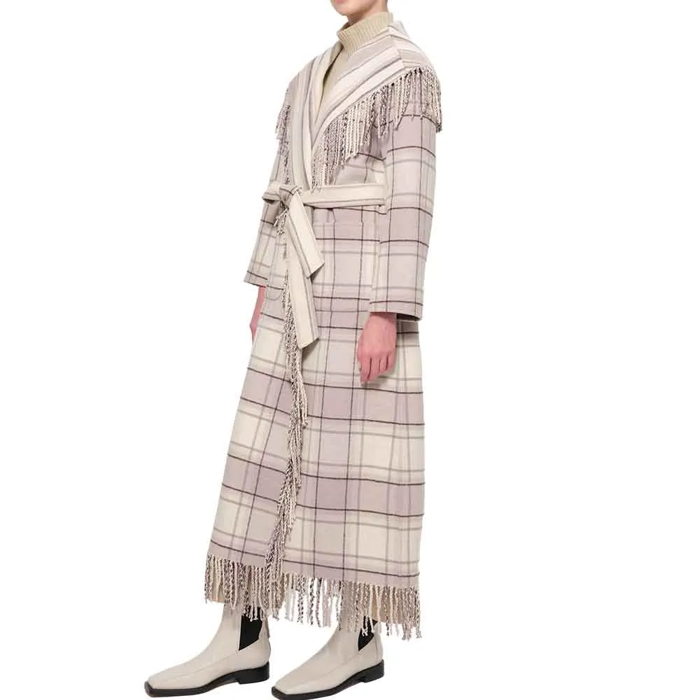 Jonathan Simkhai Carrie Plaid Wool Fringe Coat