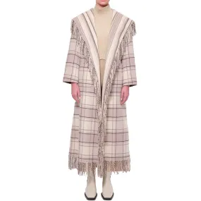 Jonathan Simkhai Carrie Plaid Wool Fringe Coat