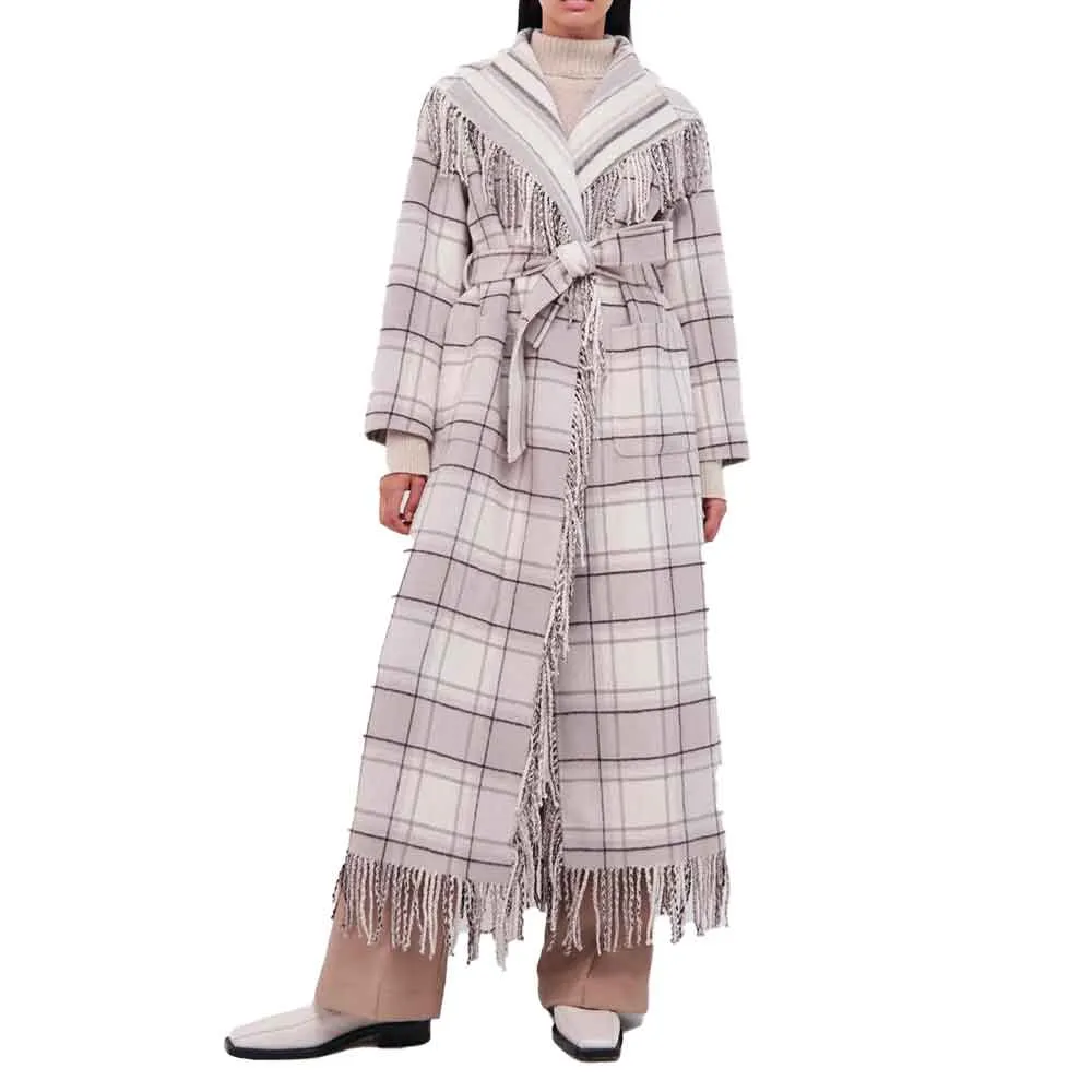 Jonathan Simkhai Carrie Plaid Wool Fringe Coat