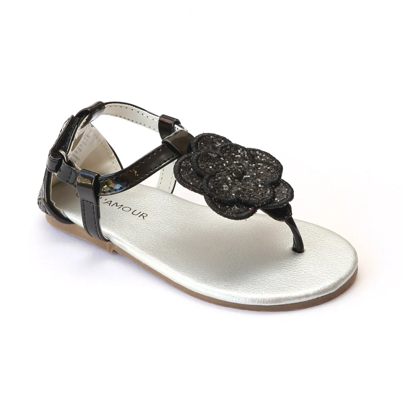 L'Amour Girls Glitter Flower Thong Sandals