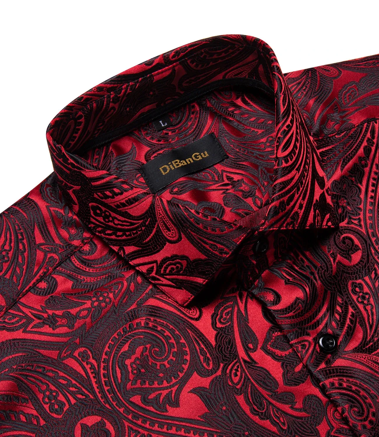 Luxury Men's Long Sleeve Shirts Red Green Blue Paisley Wedding Prom Party Casual Social Shirts Blouse Slim Fit Men's Clothing