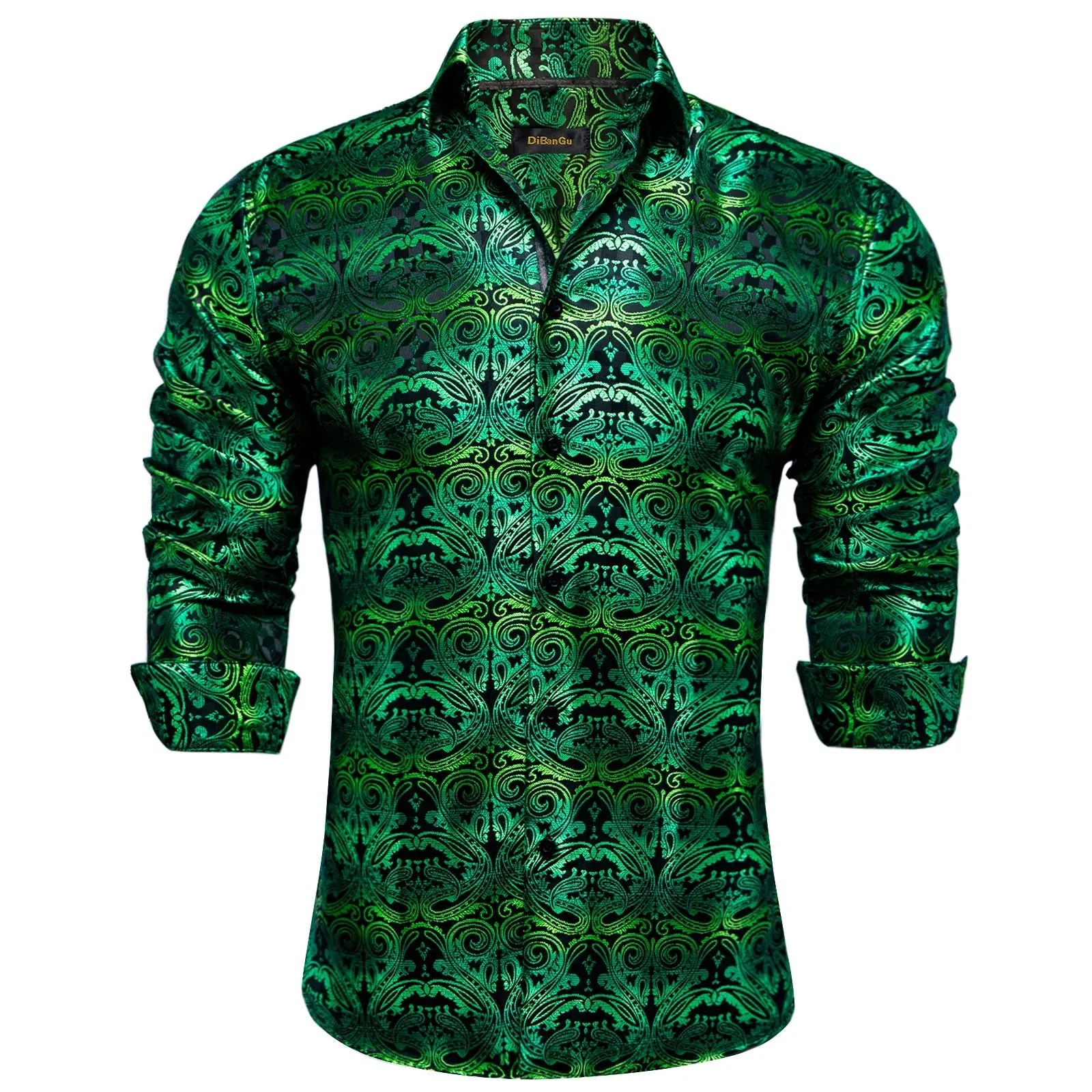 Luxury Men's Long Sleeve Shirts Red Green Blue Paisley Wedding Prom Party Casual Social Shirts Blouse Slim Fit Men's Clothing