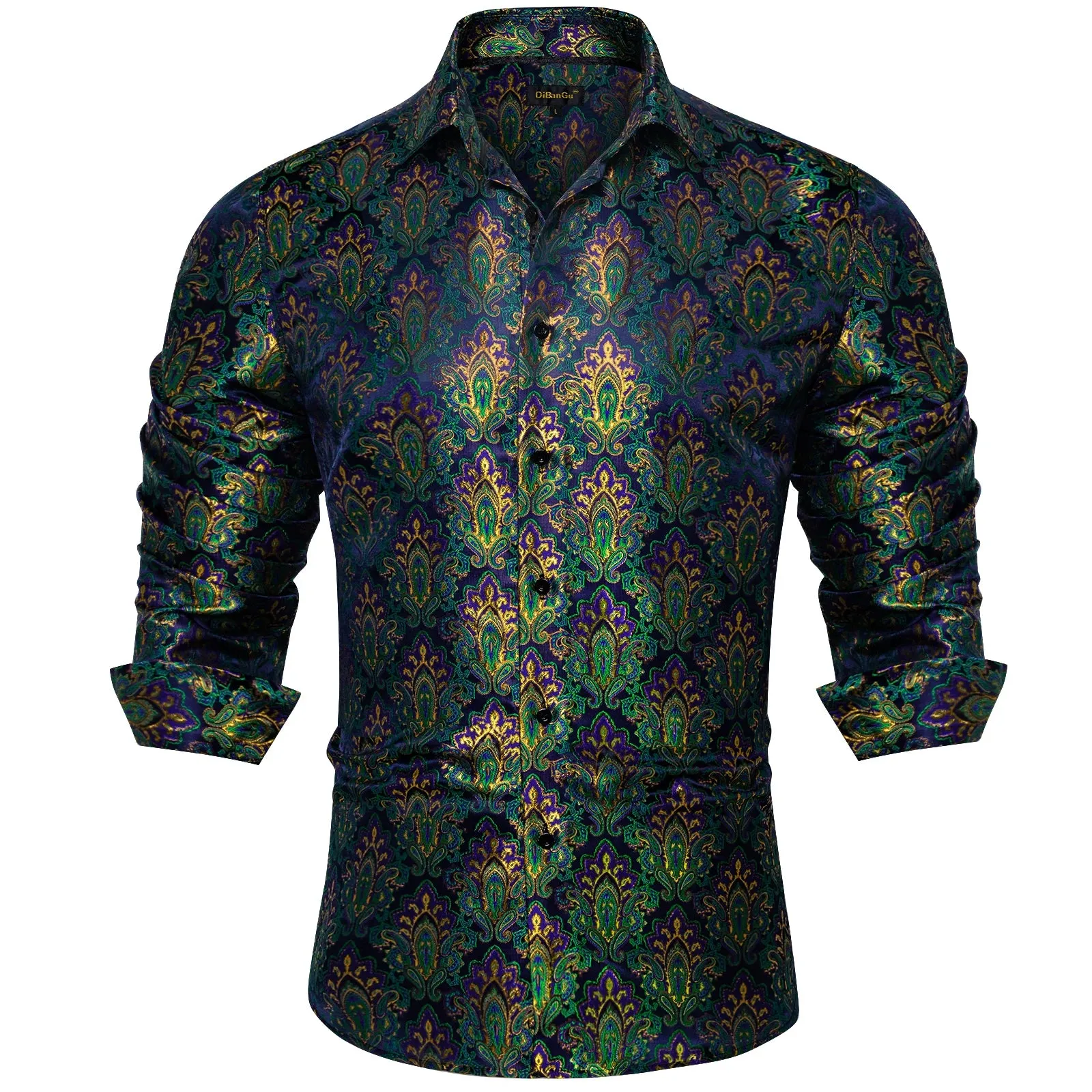 Luxury Men's Long Sleeve Shirts Red Green Blue Paisley Wedding Prom Party Casual Social Shirts Blouse Slim Fit Men's Clothing