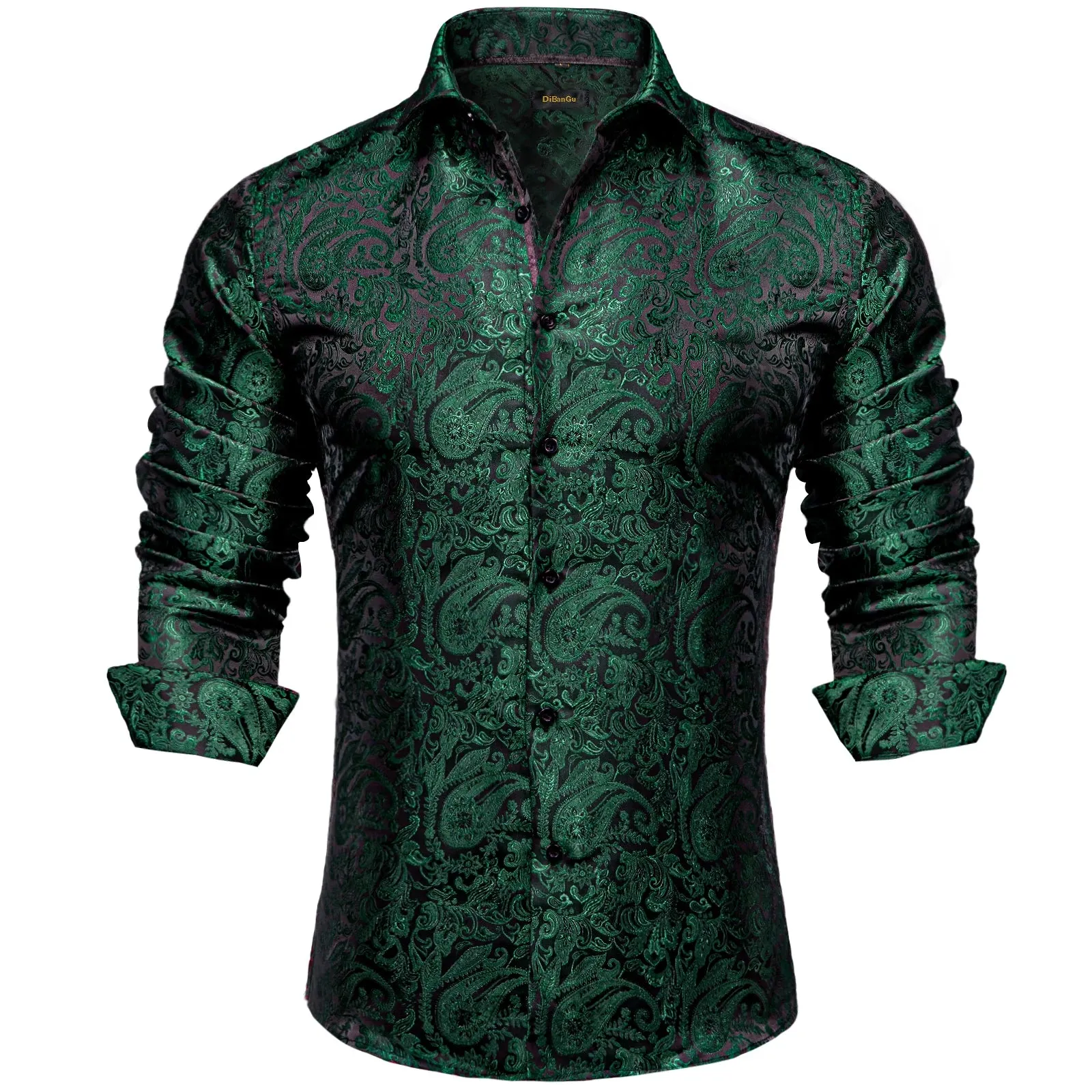 Luxury Men's Long Sleeve Shirts Red Green Blue Paisley Wedding Prom Party Casual Social Shirts Blouse Slim Fit Men's Clothing