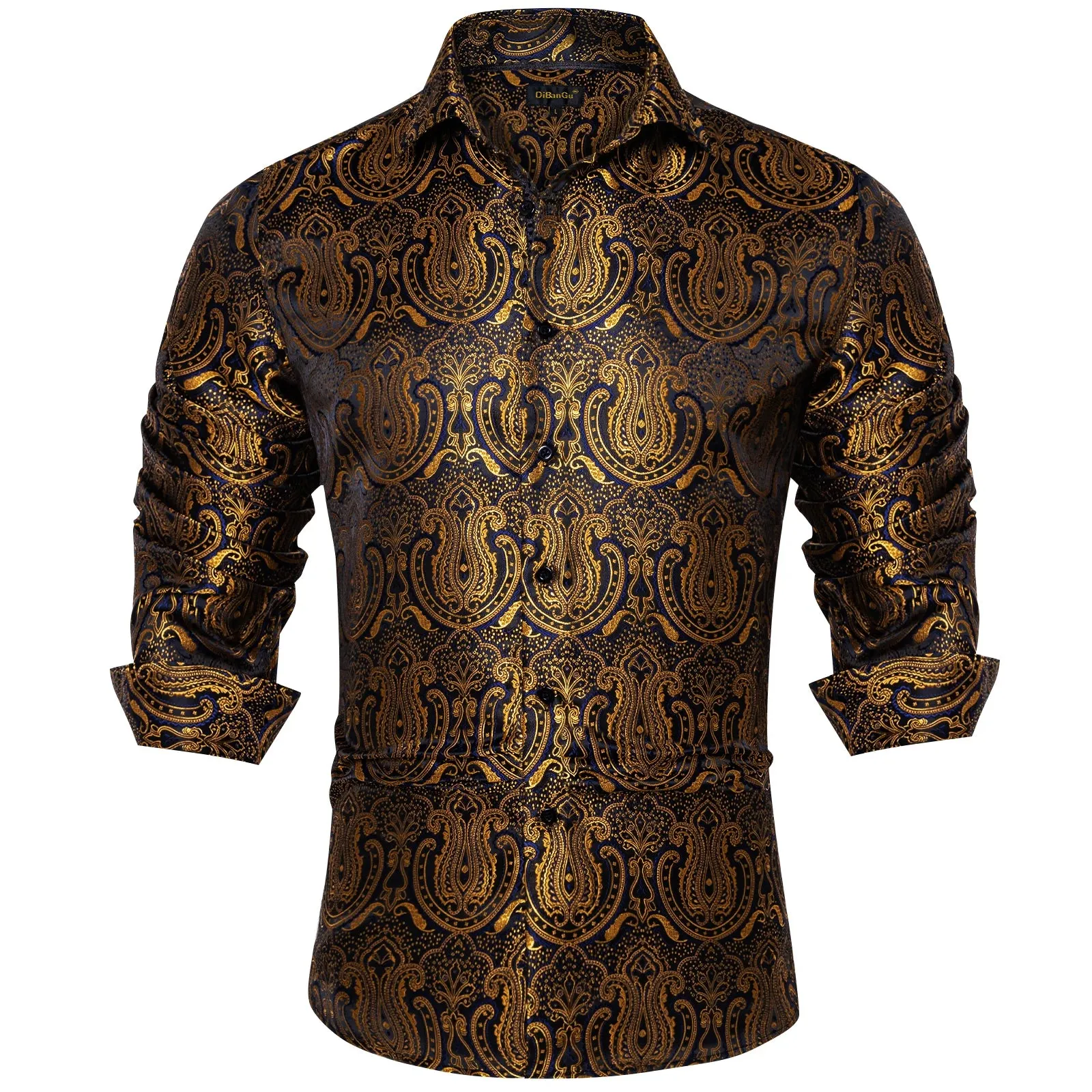 Luxury Men's Long Sleeve Shirts Red Green Blue Paisley Wedding Prom Party Casual Social Shirts Blouse Slim Fit Men's Clothing