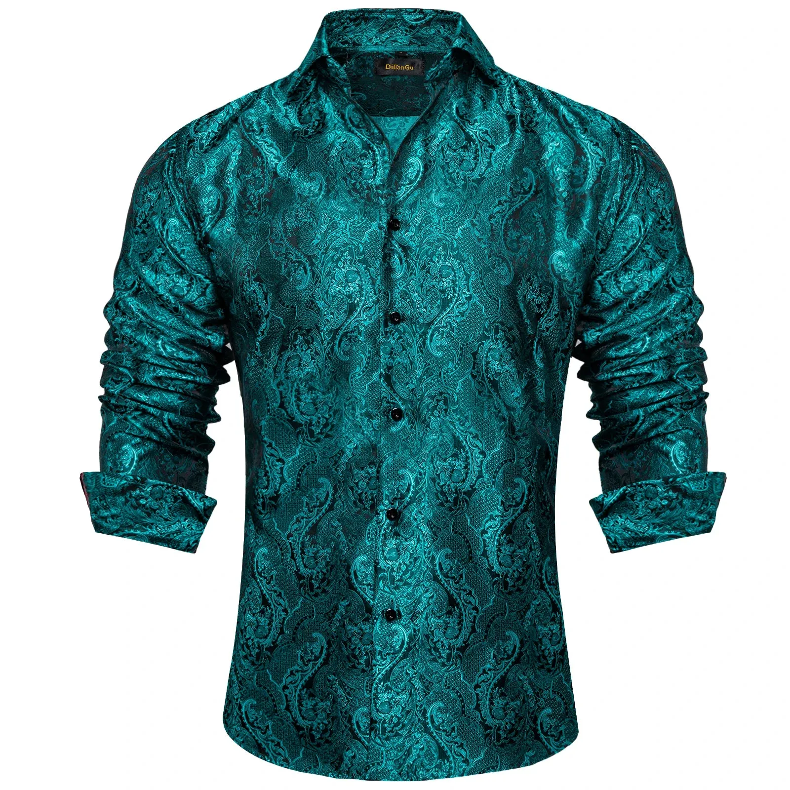 Luxury Men's Long Sleeve Shirts Red Green Blue Paisley Wedding Prom Party Casual Social Shirts Blouse Slim Fit Men's Clothing