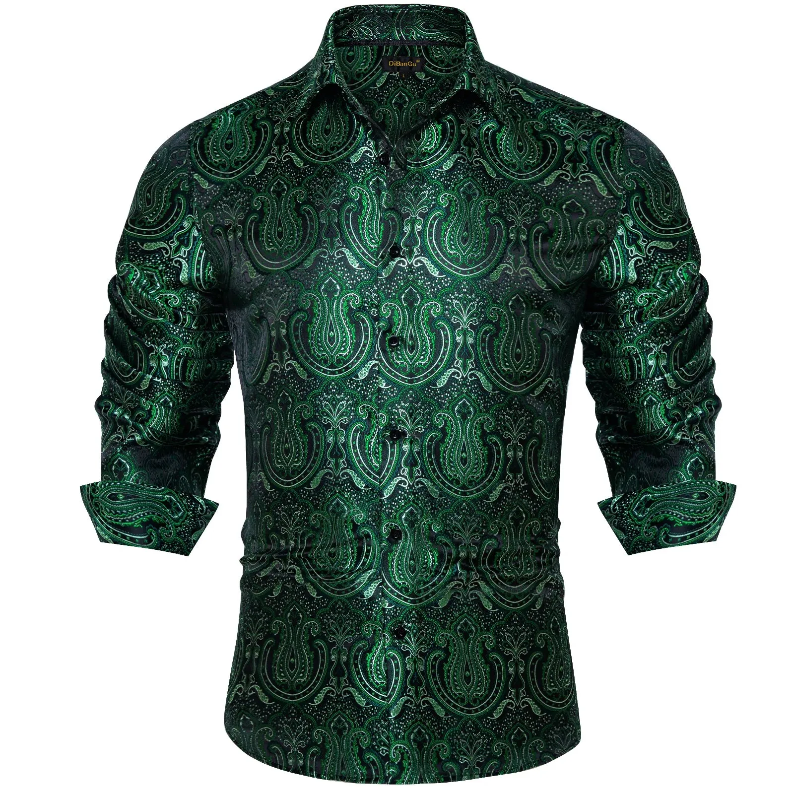 Luxury Men's Long Sleeve Shirts Red Green Blue Paisley Wedding Prom Party Casual Social Shirts Blouse Slim Fit Men's Clothing