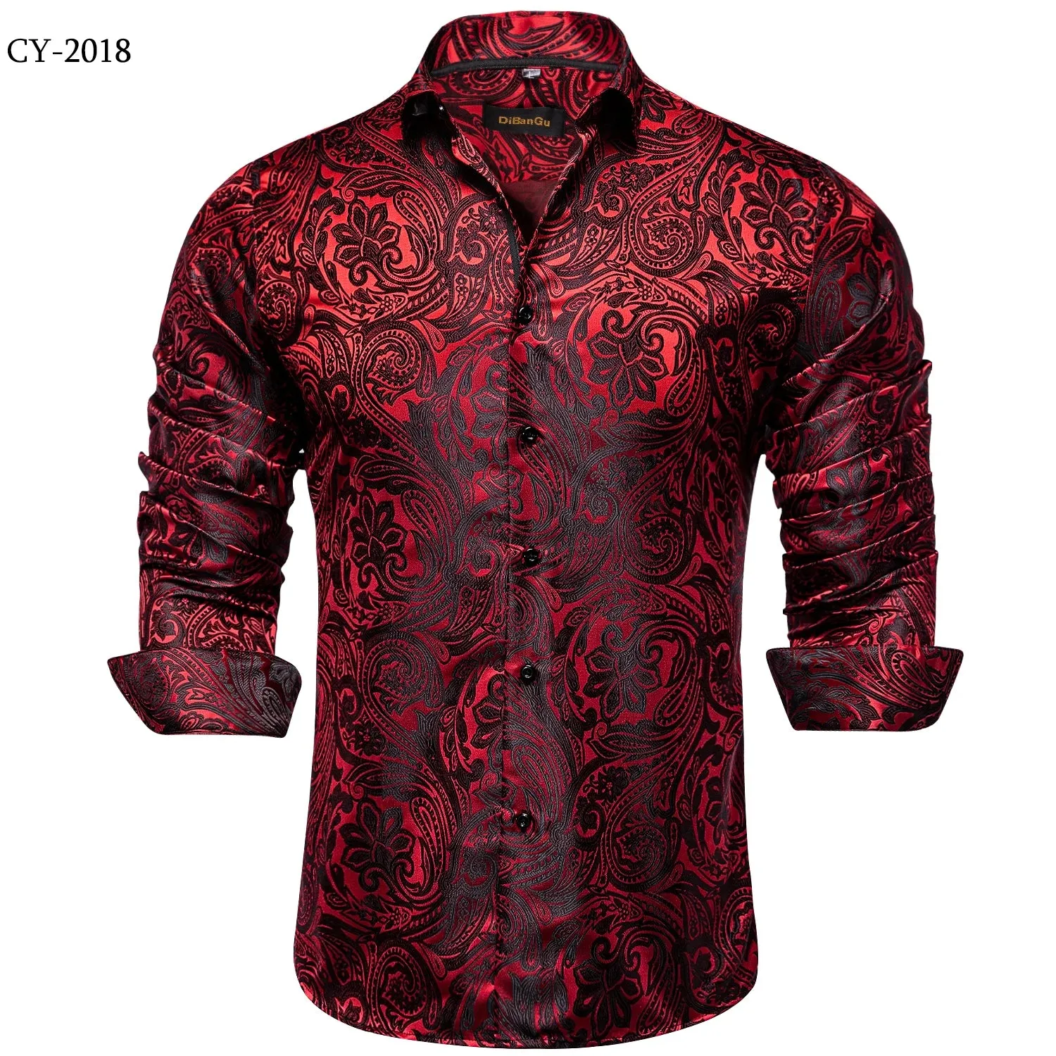 Luxury Men's Long Sleeve Shirts Red Green Blue Paisley Wedding Prom Party Casual Social Shirts Blouse Slim Fit Men's Clothing