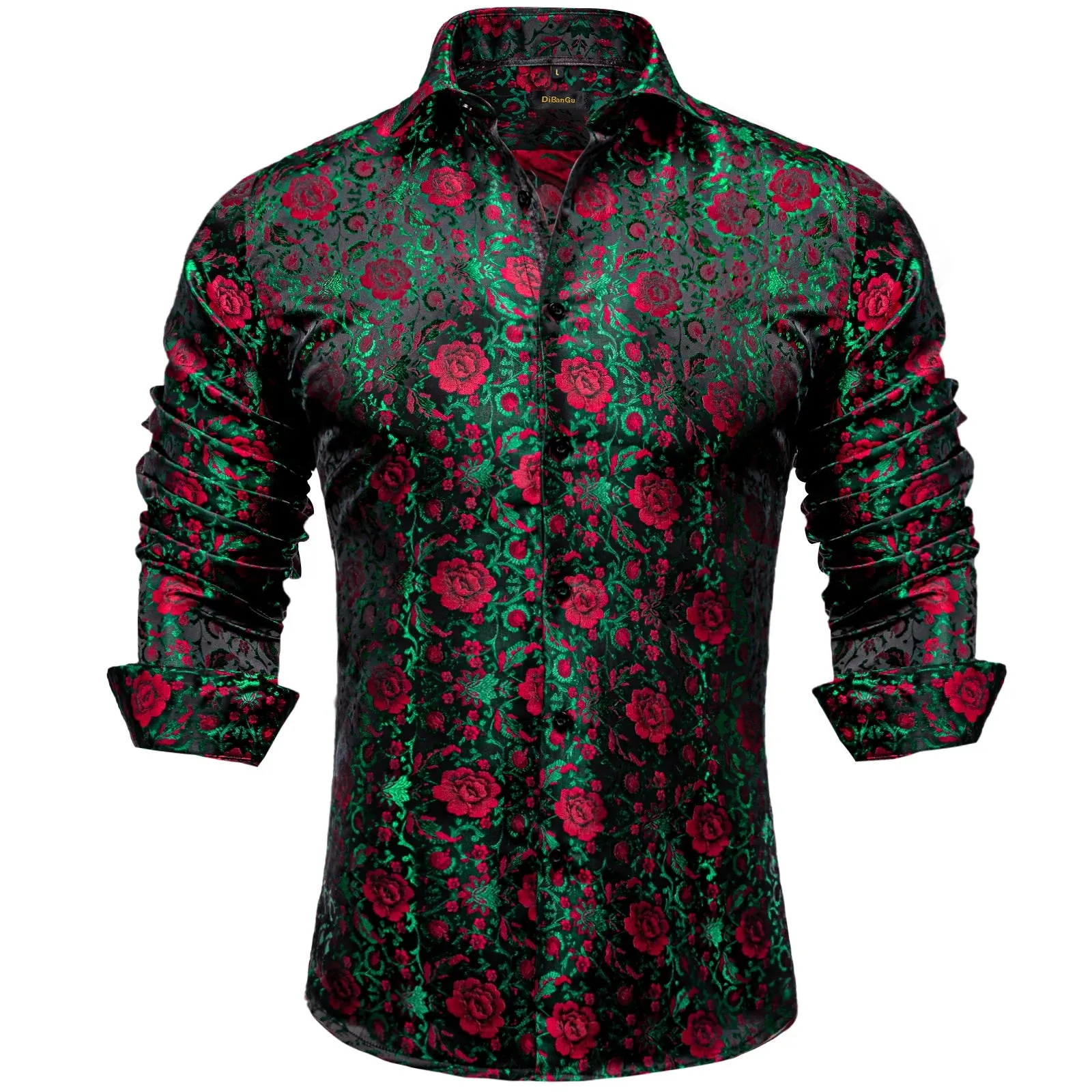 Luxury Men's Long Sleeve Shirts Red Green Blue Paisley Wedding Prom Party Casual Social Shirts Blouse Slim Fit Men's Clothing