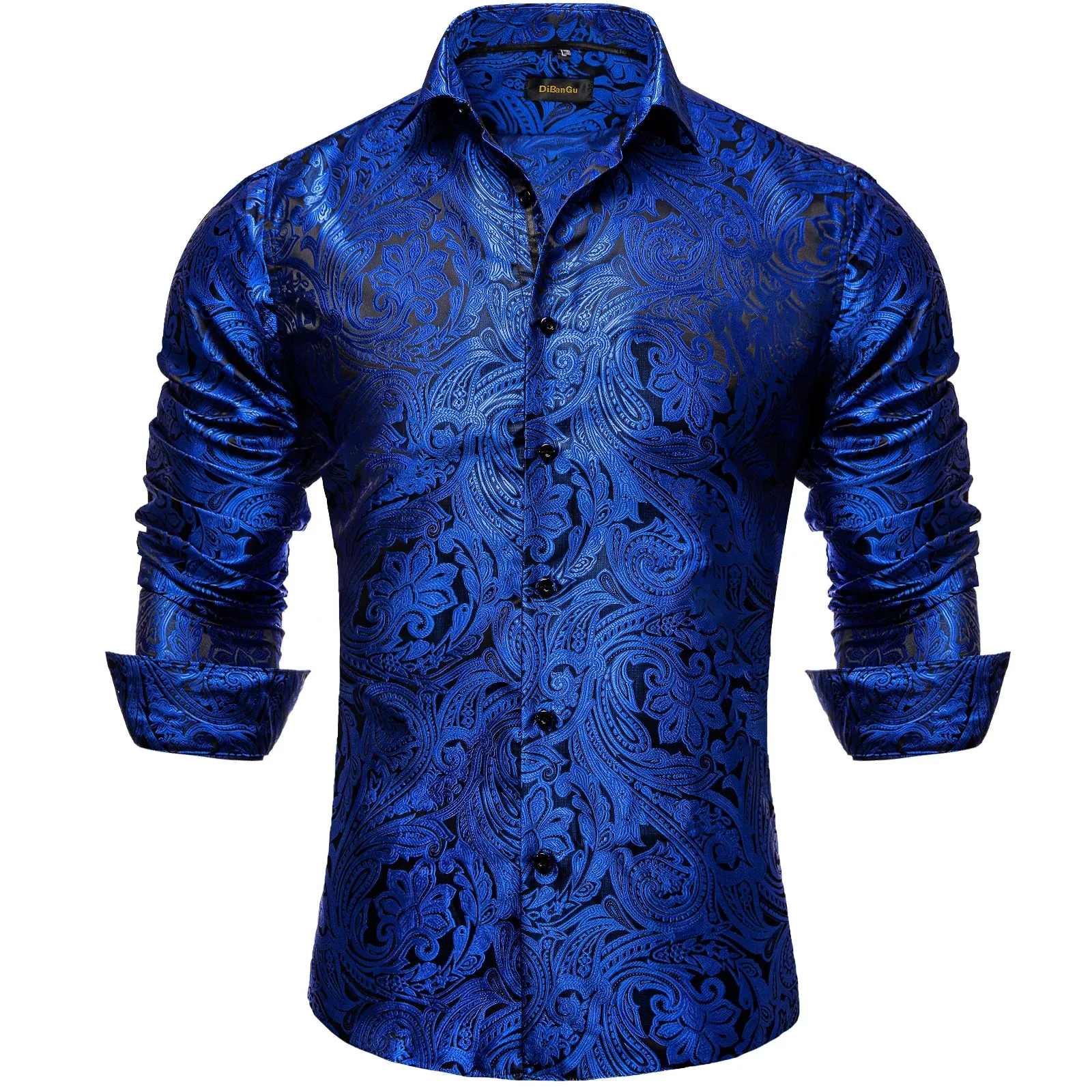 Luxury Men's Long Sleeve Shirts Red Green Blue Paisley Wedding Prom Party Casual Social Shirts Blouse Slim Fit Men's Clothing