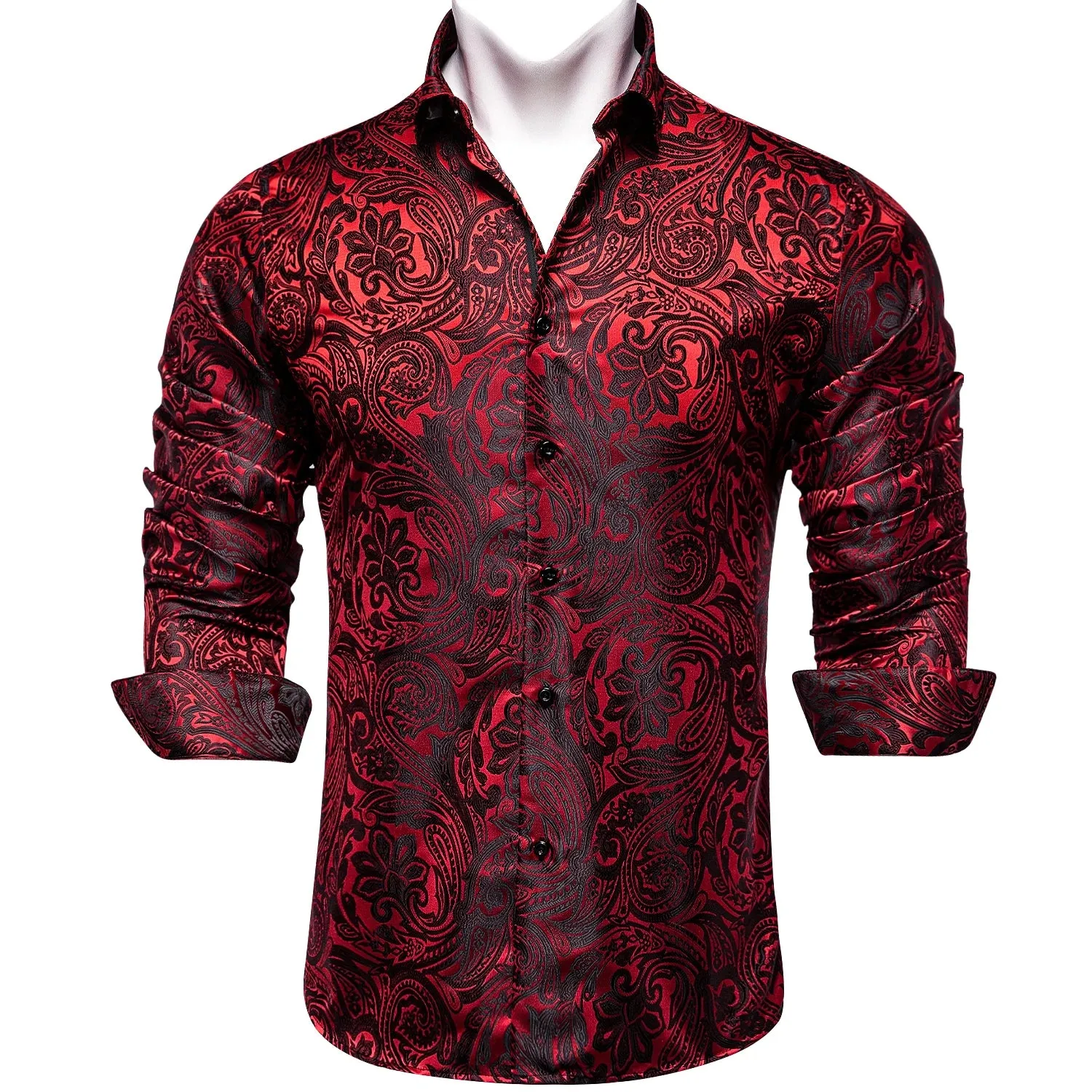 Luxury Men's Long Sleeve Shirts Red Green Blue Paisley Wedding Prom Party Casual Social Shirts Blouse Slim Fit Men's Clothing