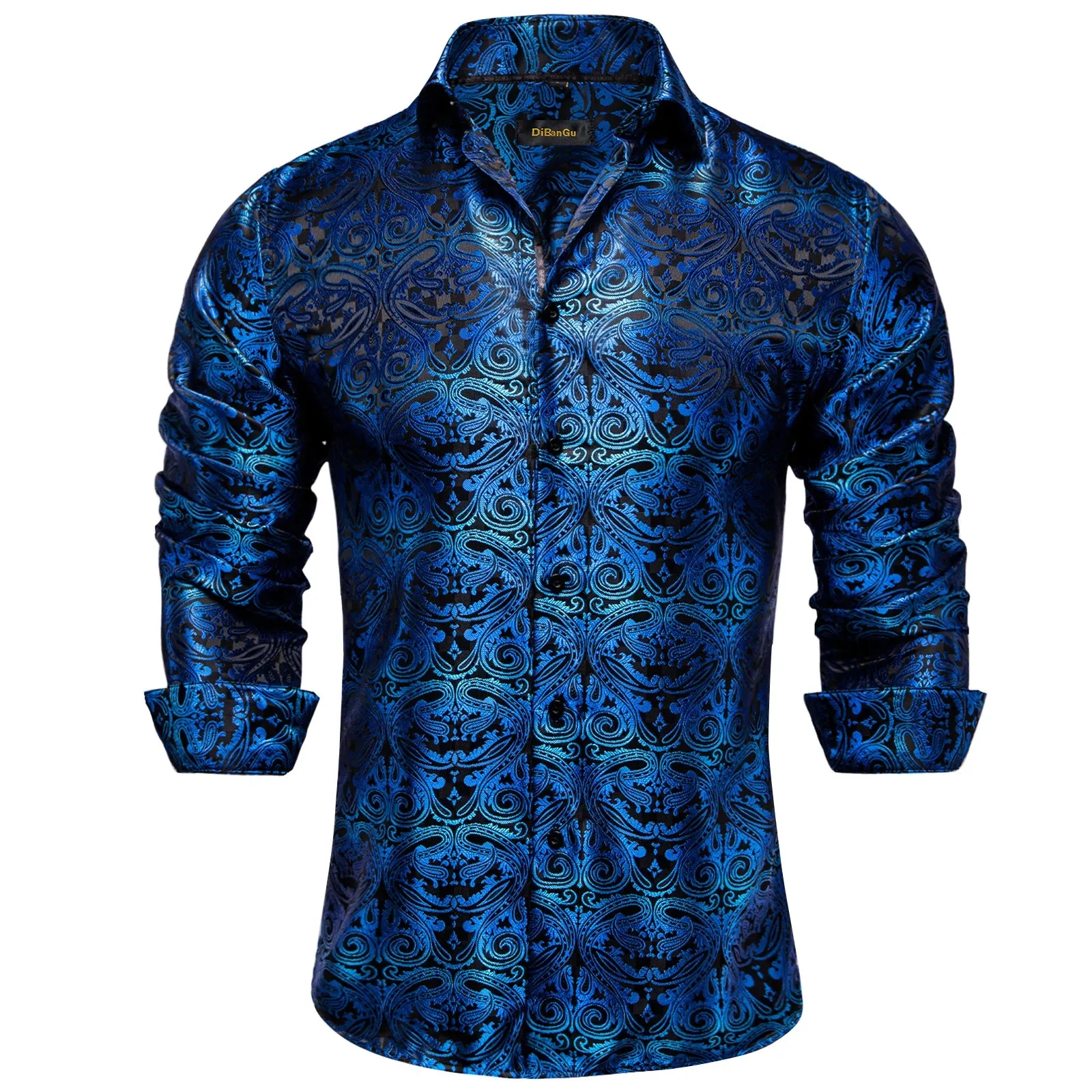 Luxury Men's Long Sleeve Shirts Red Green Blue Paisley Wedding Prom Party Casual Social Shirts Blouse Slim Fit Men's Clothing