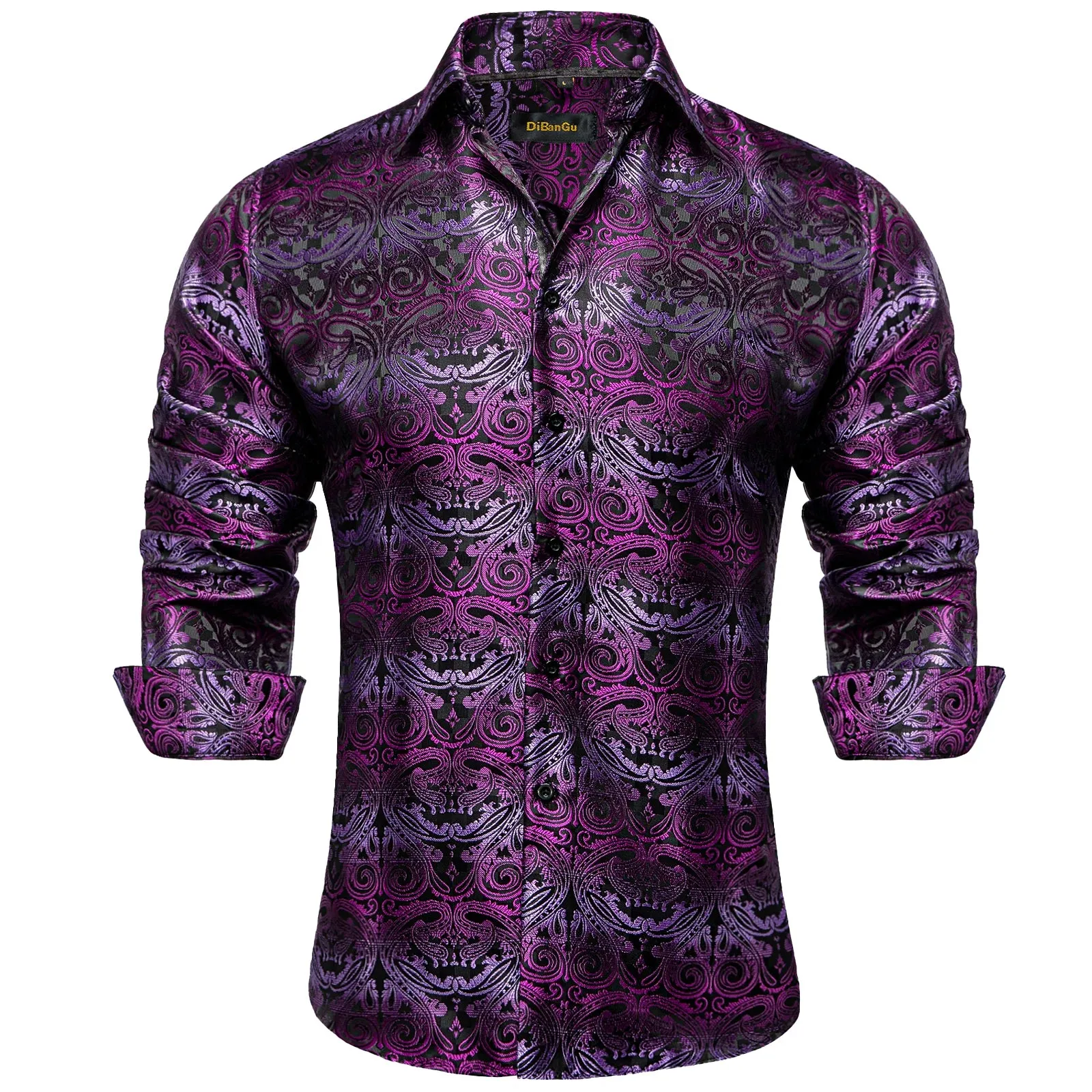 Luxury Men's Long Sleeve Shirts Red Green Blue Paisley Wedding Prom Party Casual Social Shirts Blouse Slim Fit Men's Clothing