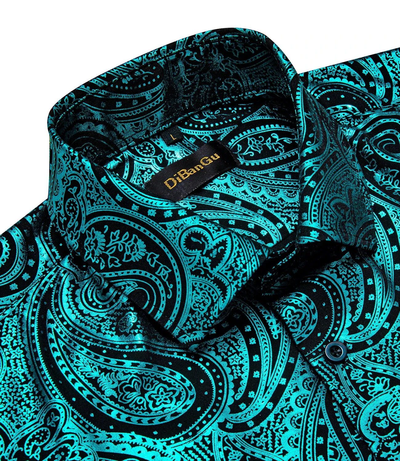 Luxury Paisley Gilding Teal Green Shirts Men's Long Sleeve Spring Autumn Clothing Wedding Prom Social Dress Shirt Blouse