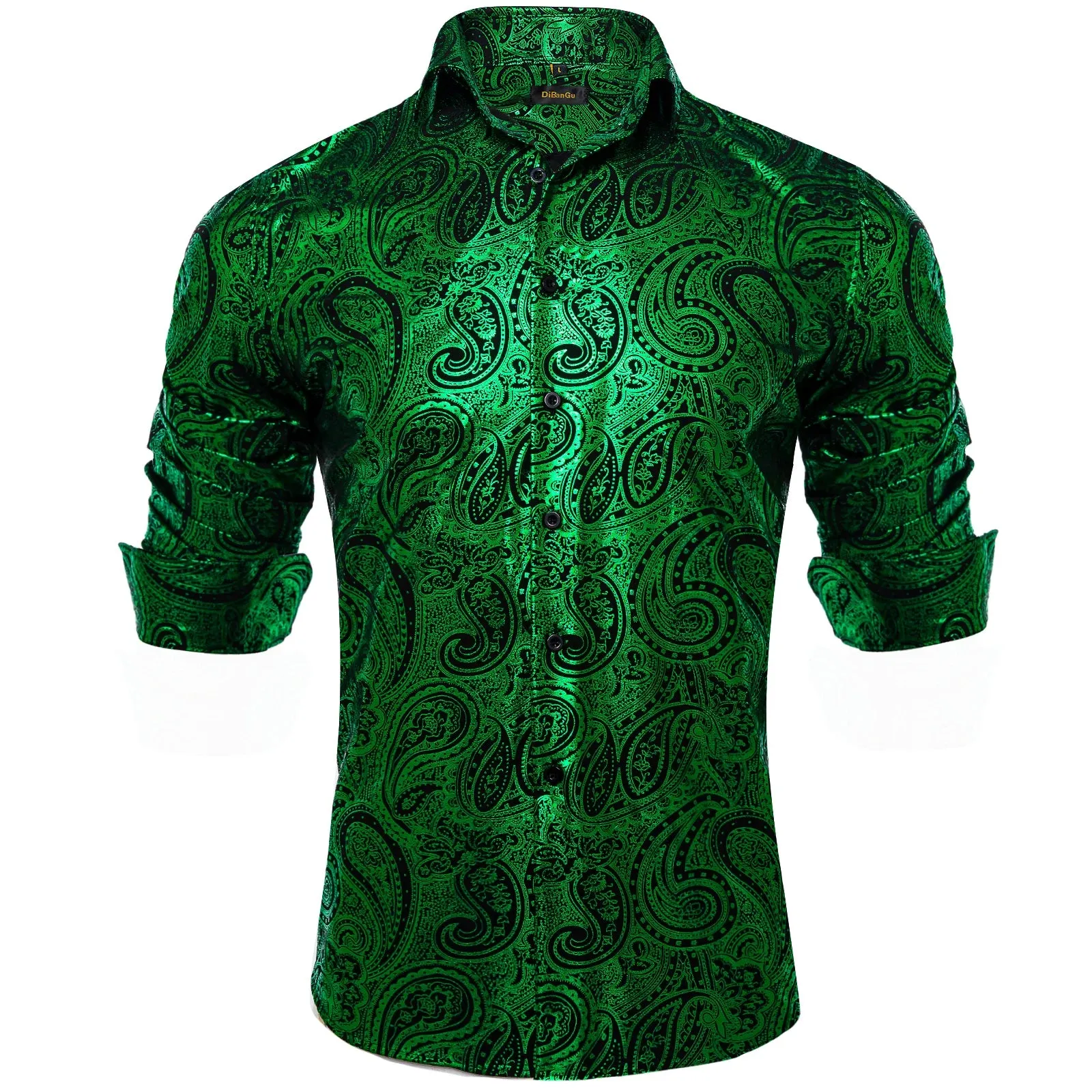 Luxury Paisley Gilding Teal Green Shirts Men's Long Sleeve Spring Autumn Clothing Wedding Prom Social Dress Shirt Blouse