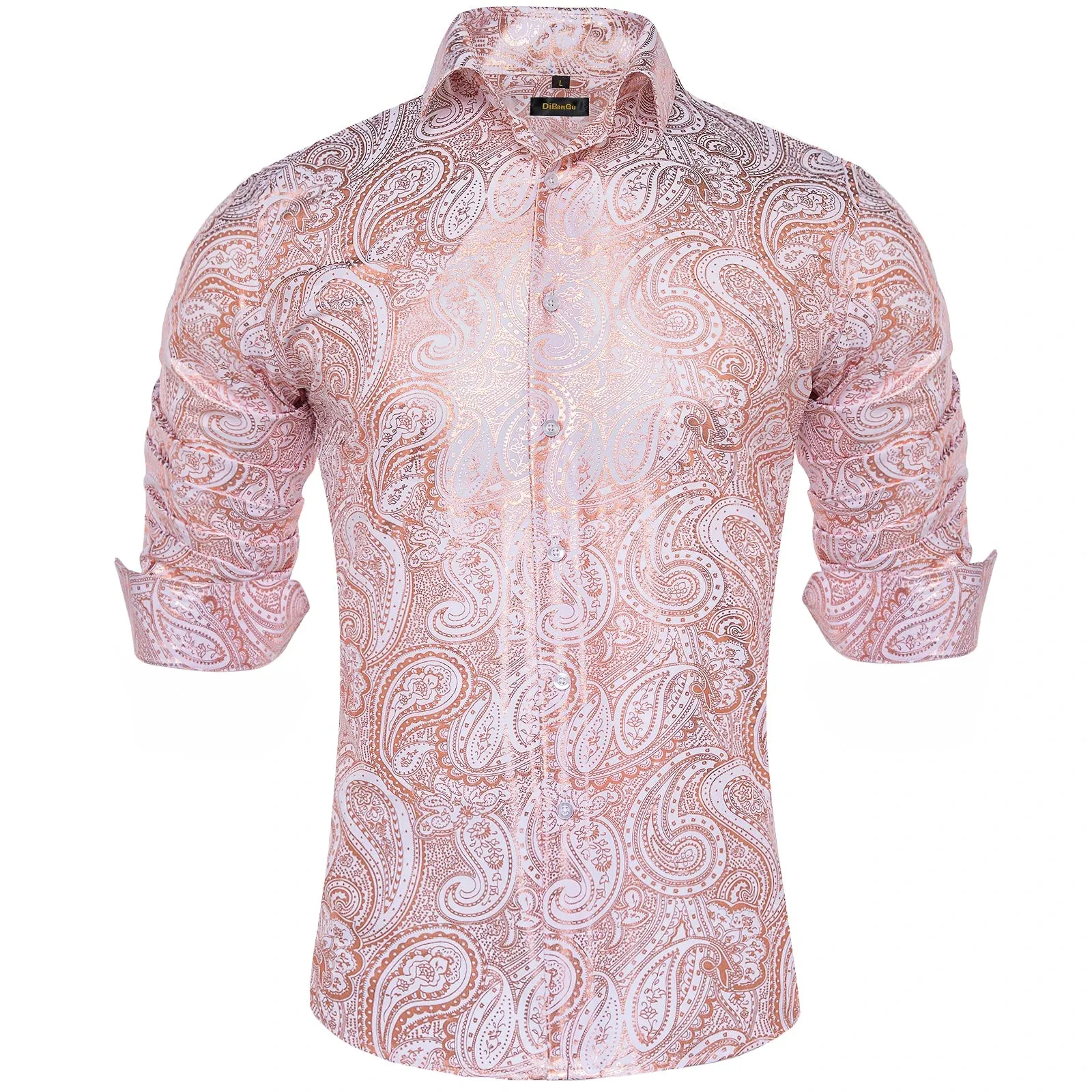 Luxury Paisley Gilding Teal Green Shirts Men's Long Sleeve Spring Autumn Clothing Wedding Prom Social Dress Shirt Blouse