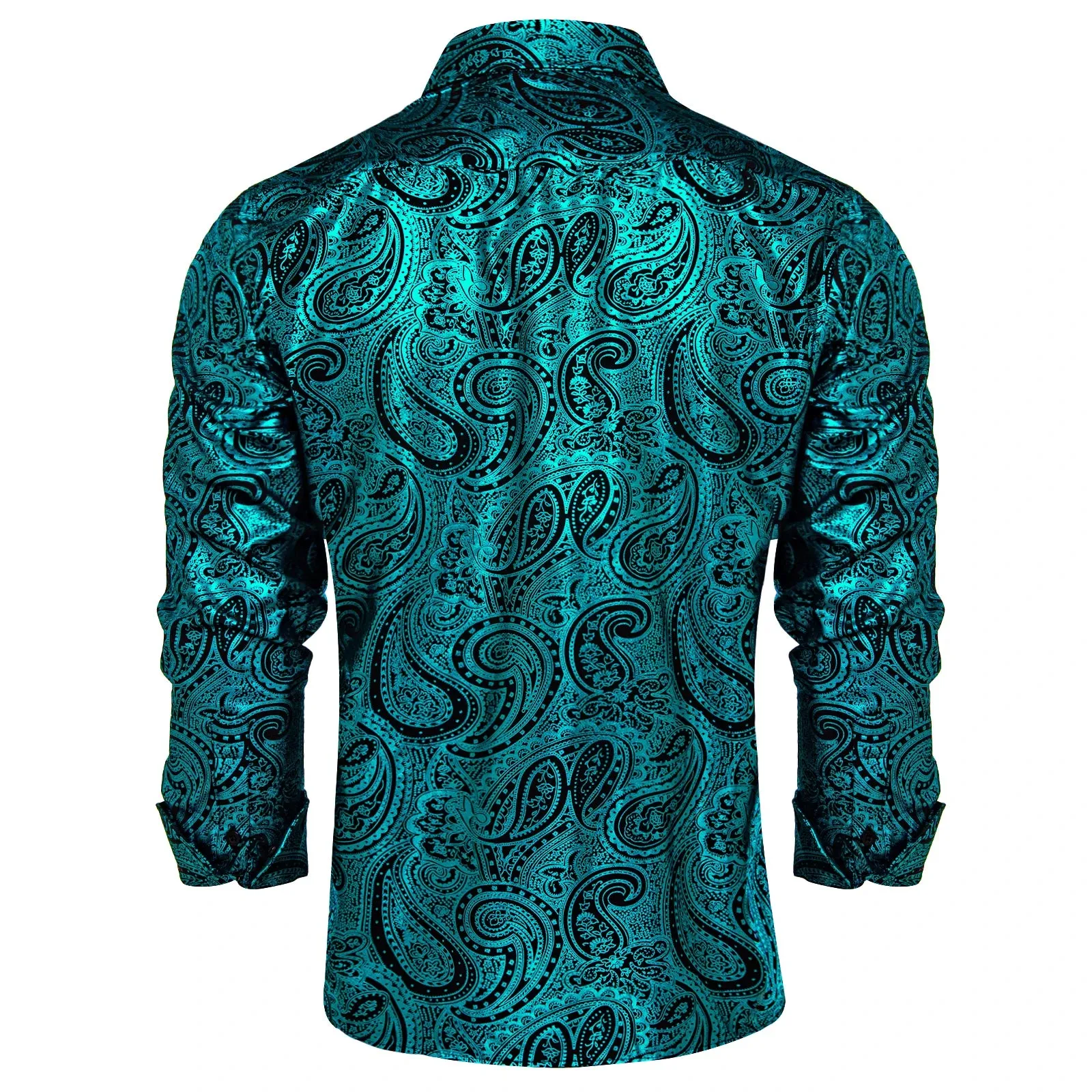 Luxury Paisley Gilding Teal Green Shirts Men's Long Sleeve Spring Autumn Clothing Wedding Prom Social Dress Shirt Blouse