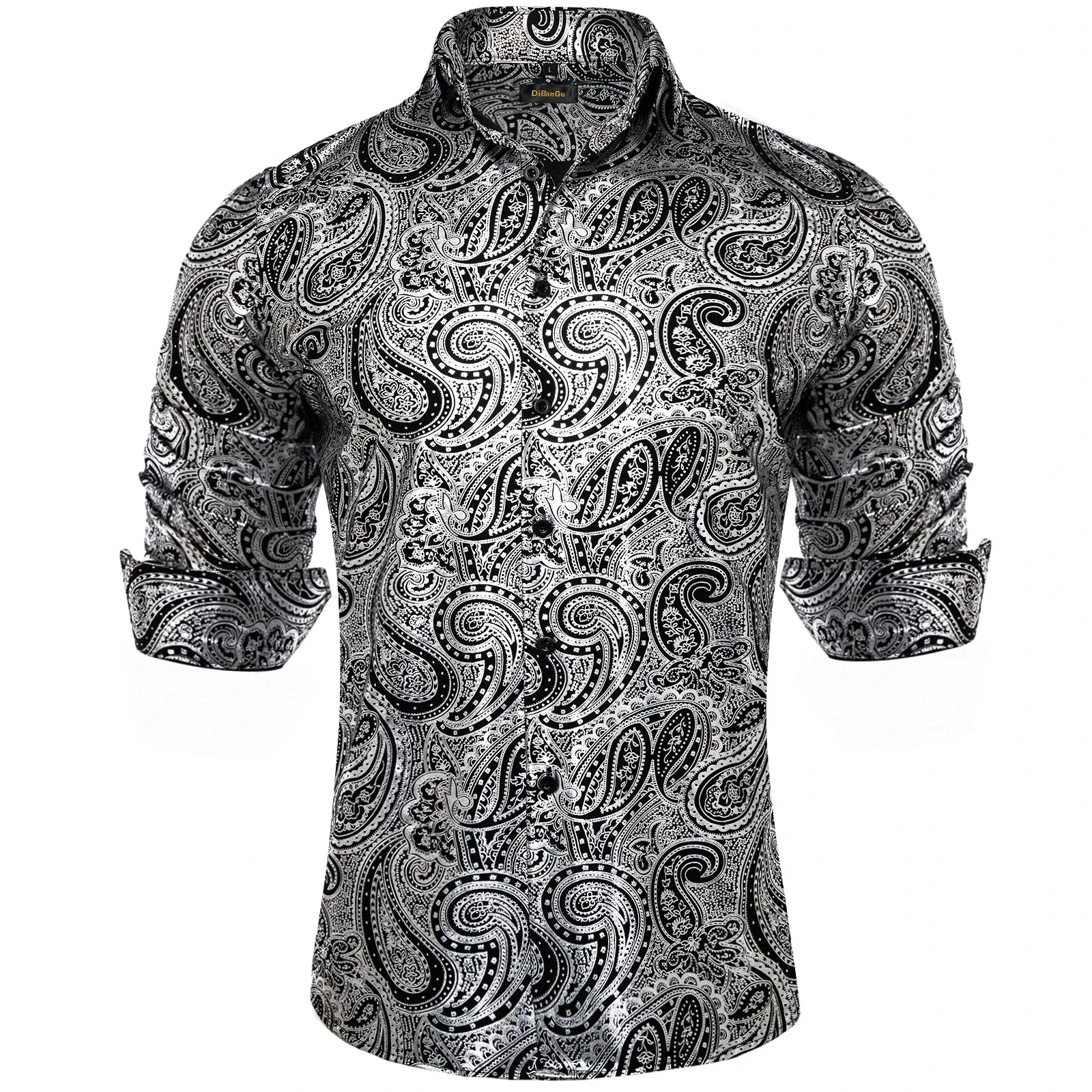 Luxury Paisley Gilding Teal Green Shirts Men's Long Sleeve Spring Autumn Clothing Wedding Prom Social Dress Shirt Blouse