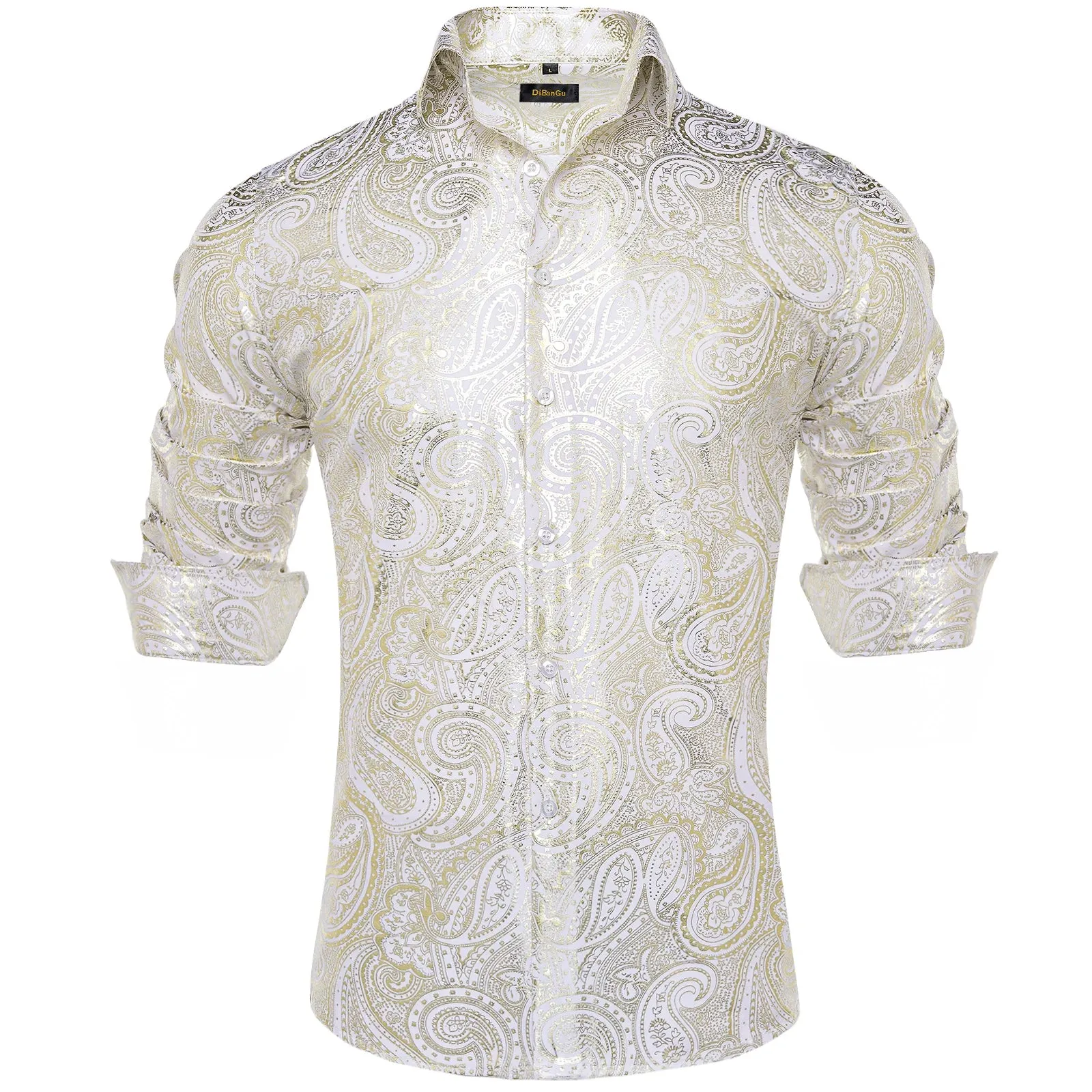 Luxury Paisley Gilding Teal Green Shirts Men's Long Sleeve Spring Autumn Clothing Wedding Prom Social Dress Shirt Blouse