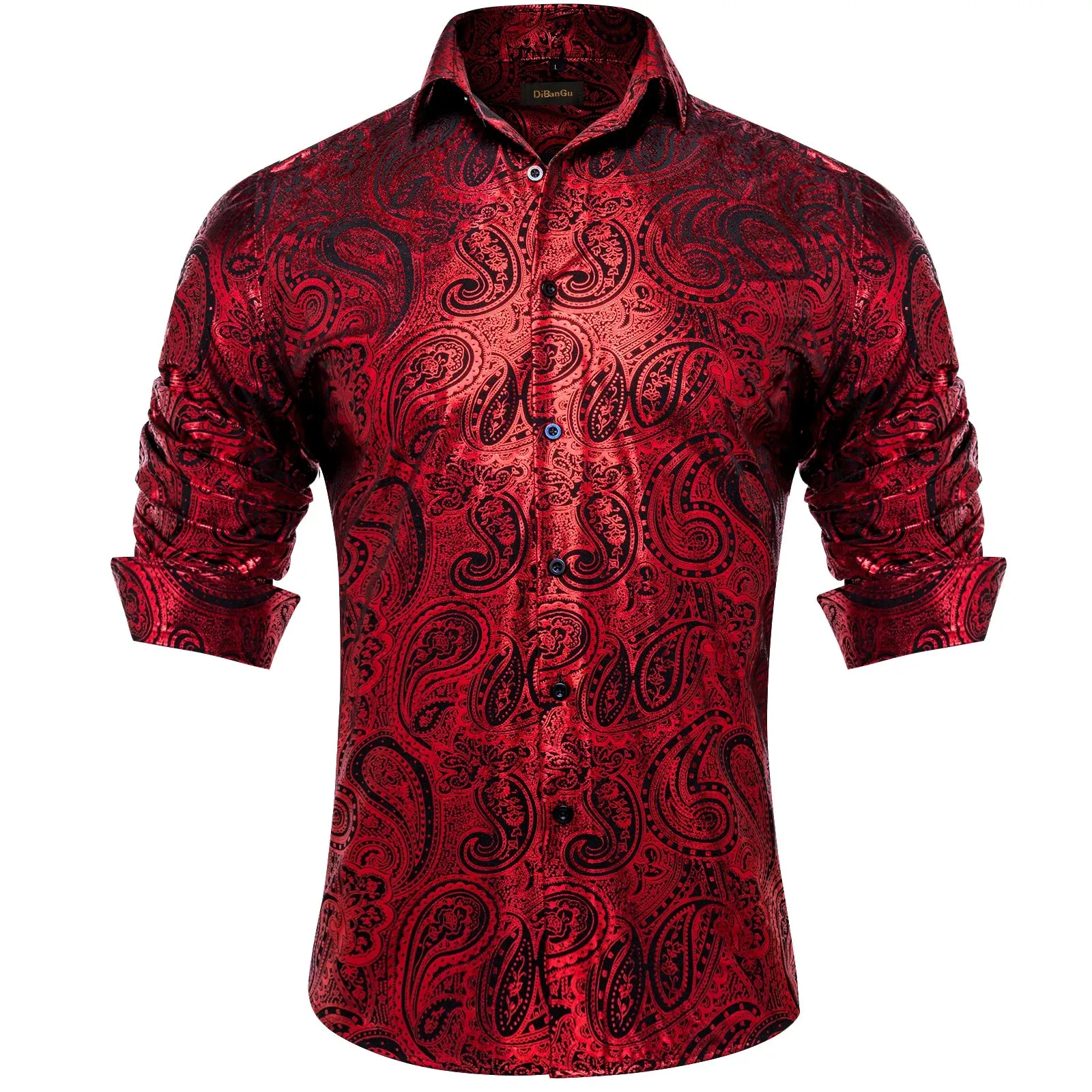 Luxury Paisley Gilding Teal Green Shirts Men's Long Sleeve Spring Autumn Clothing Wedding Prom Social Dress Shirt Blouse