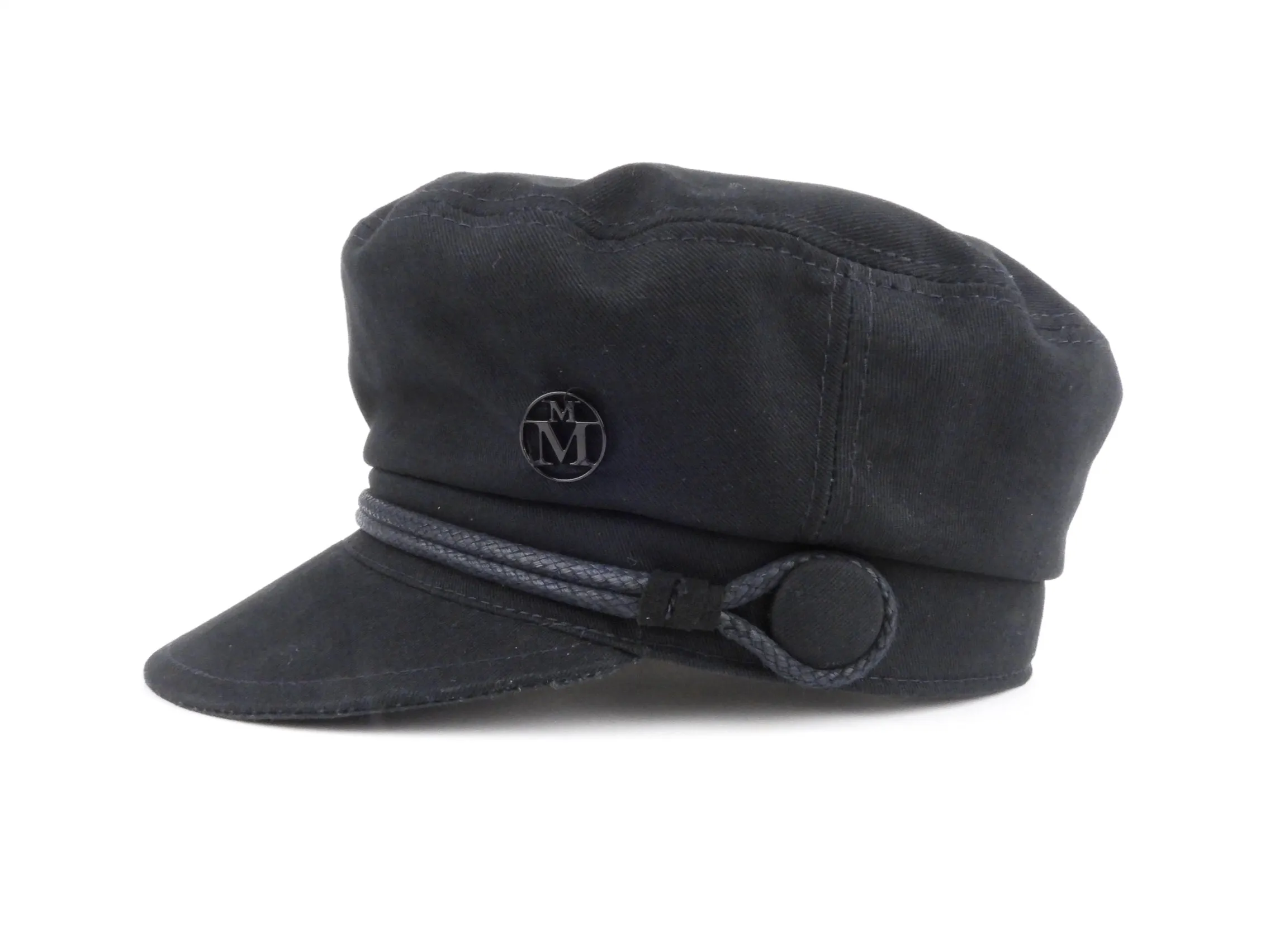 Maison Michel Paris Black Cotton and Leather New Abby Cap - S