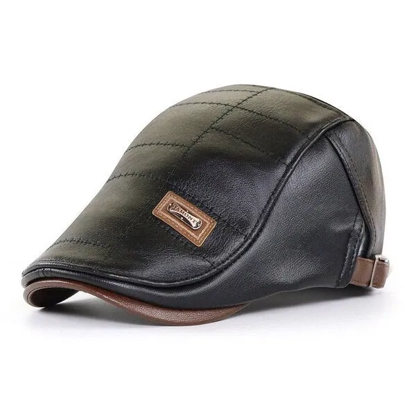 Men PU Leather Newsboy Hats Cap Berets