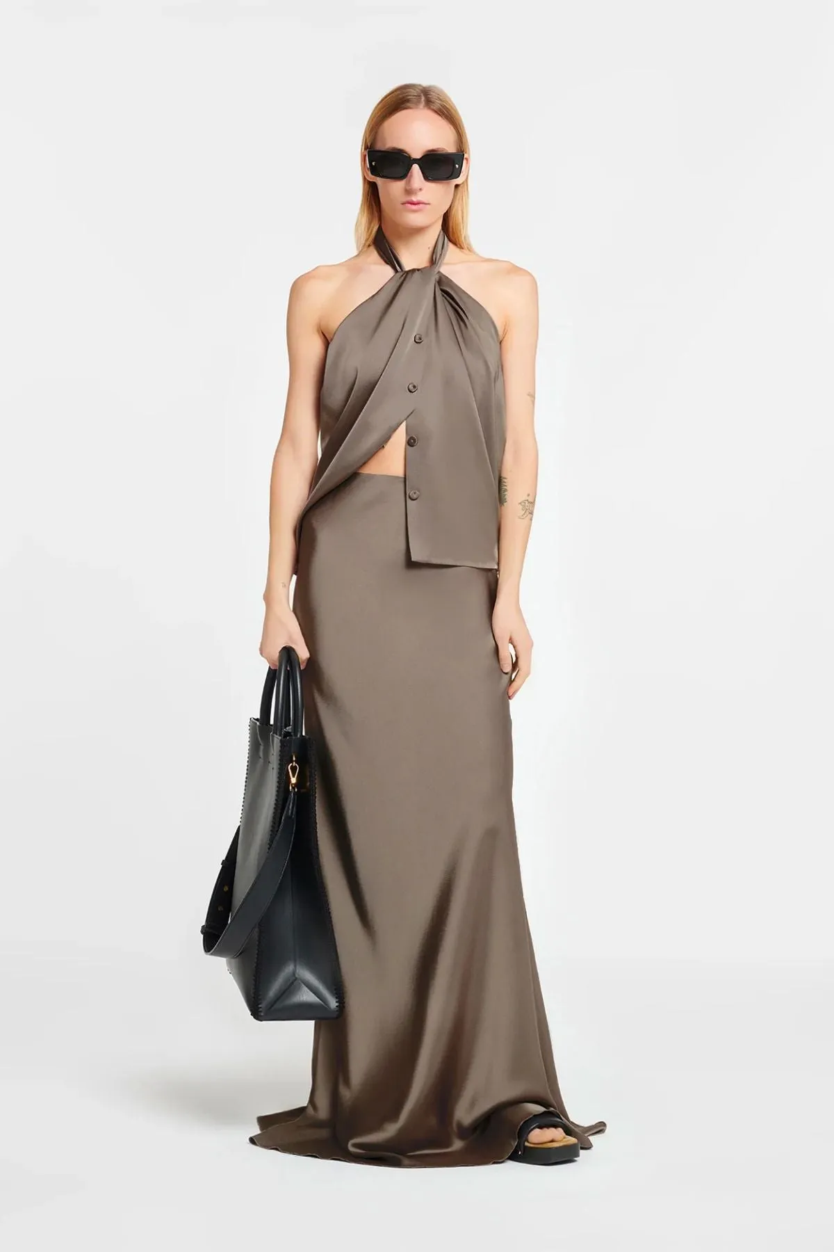 Nanushka Neline Draped Slip Satin Top - Clay