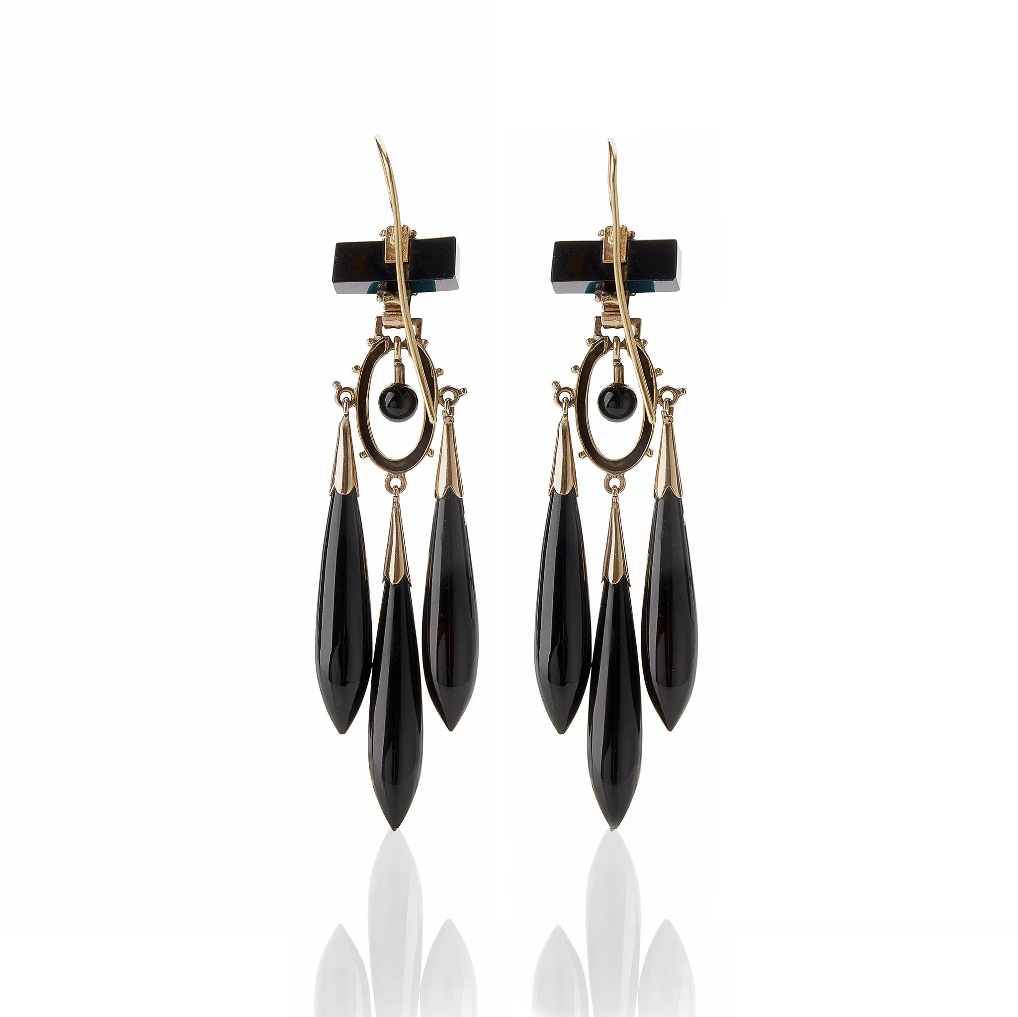 Onyx and Black Enamel Pendant Earrings