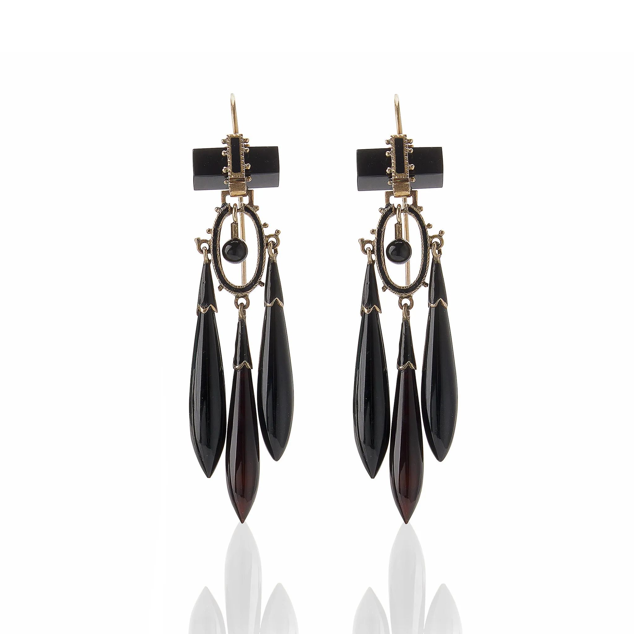 Onyx and Black Enamel Pendant Earrings