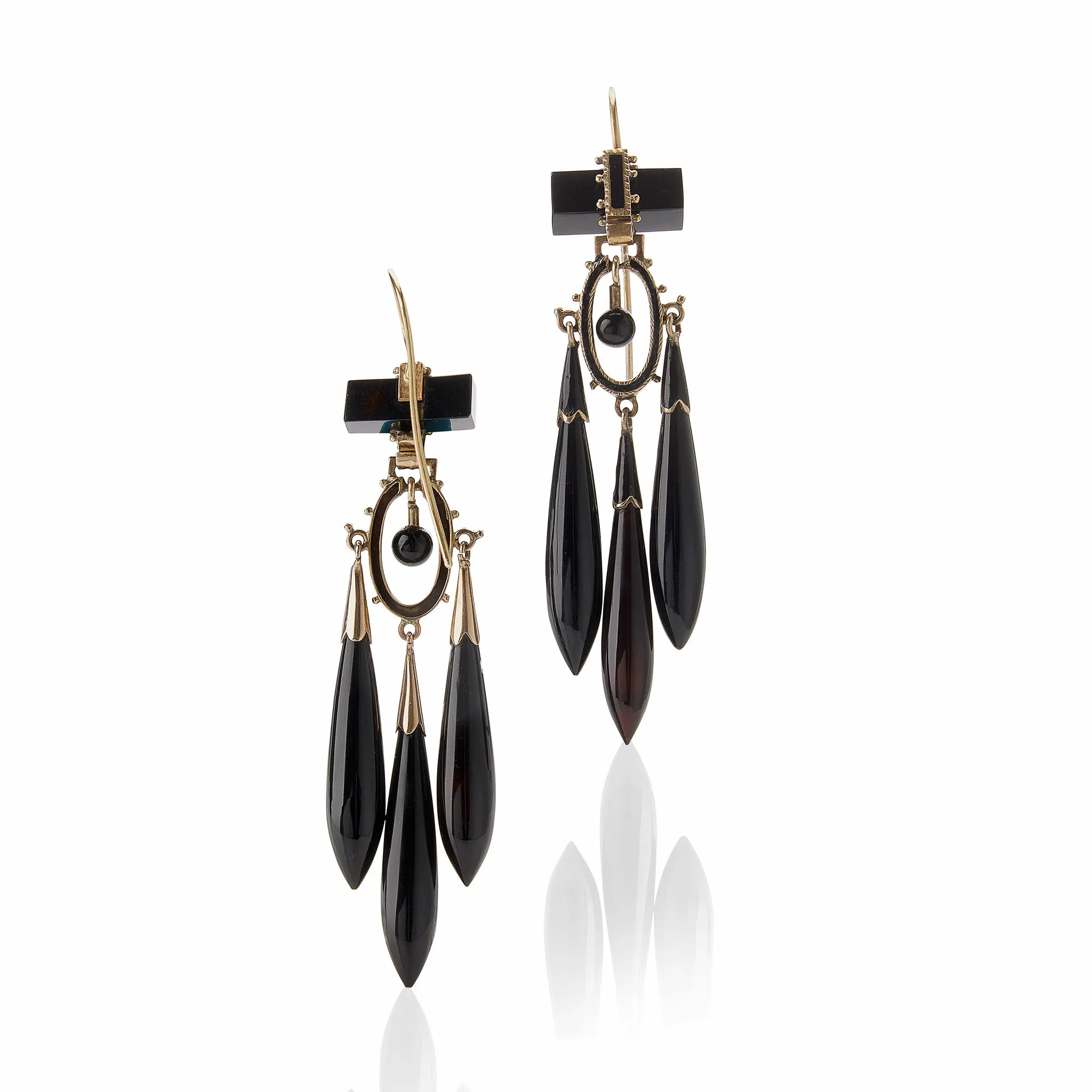 Onyx and Black Enamel Pendant Earrings