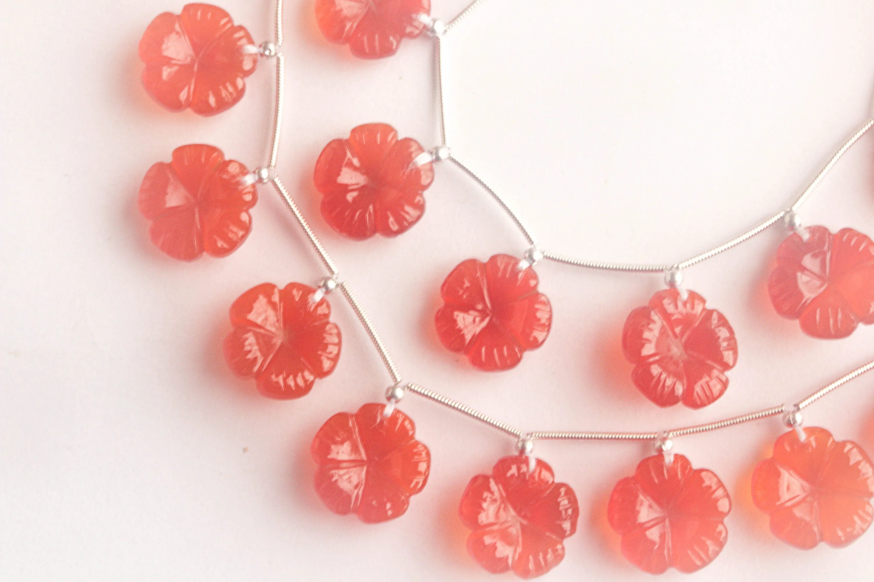 Orange Onyx Flower Carving Beads