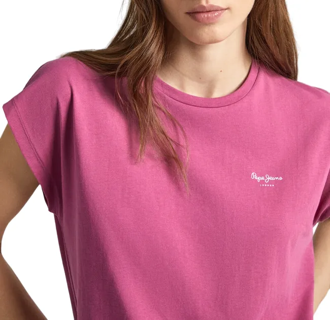 Pepe Jeans women's short sleeve t-shirt with Lory printed logo PL505853 363 pink