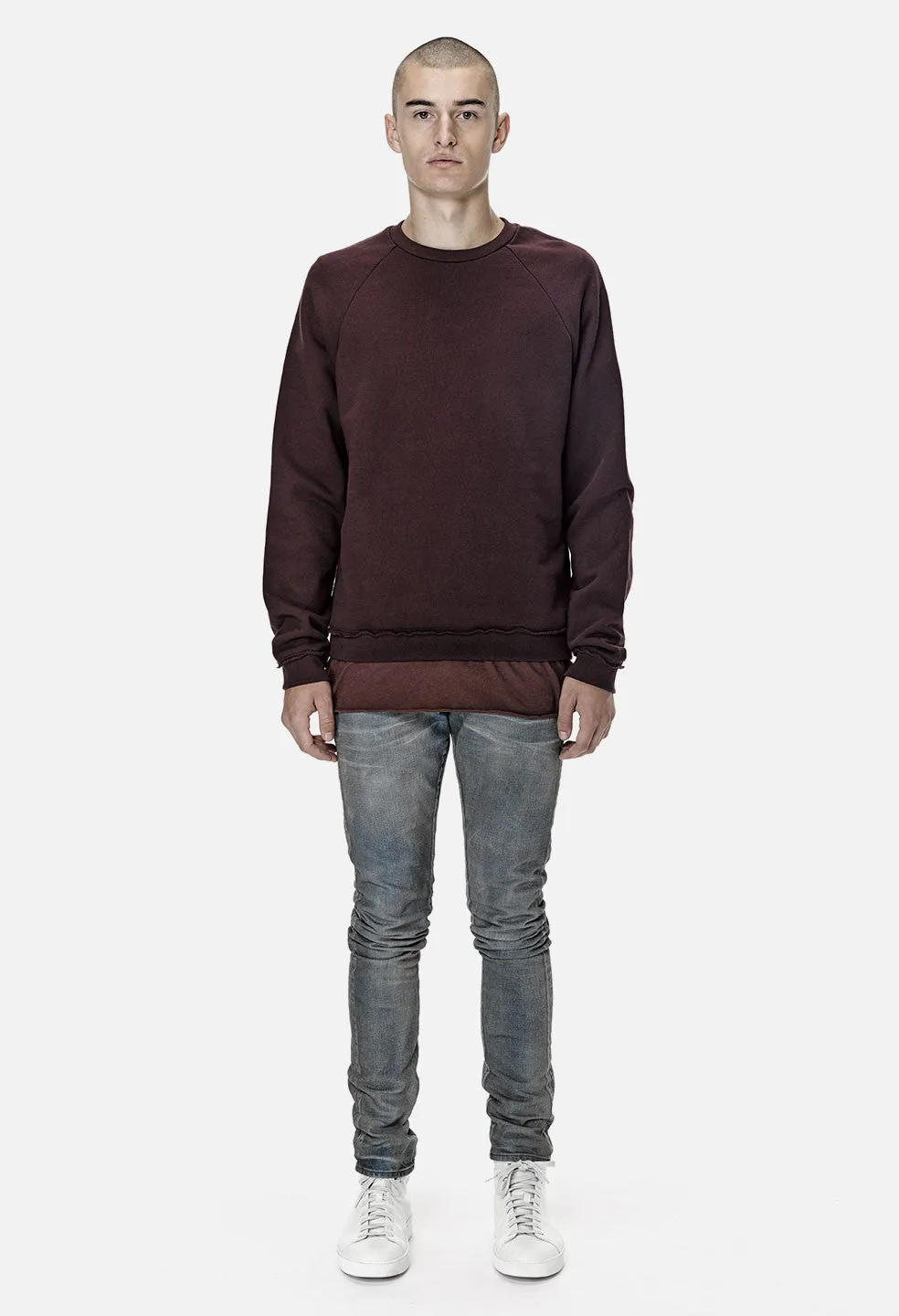 Raw Edge Raglan Crew / Maroon