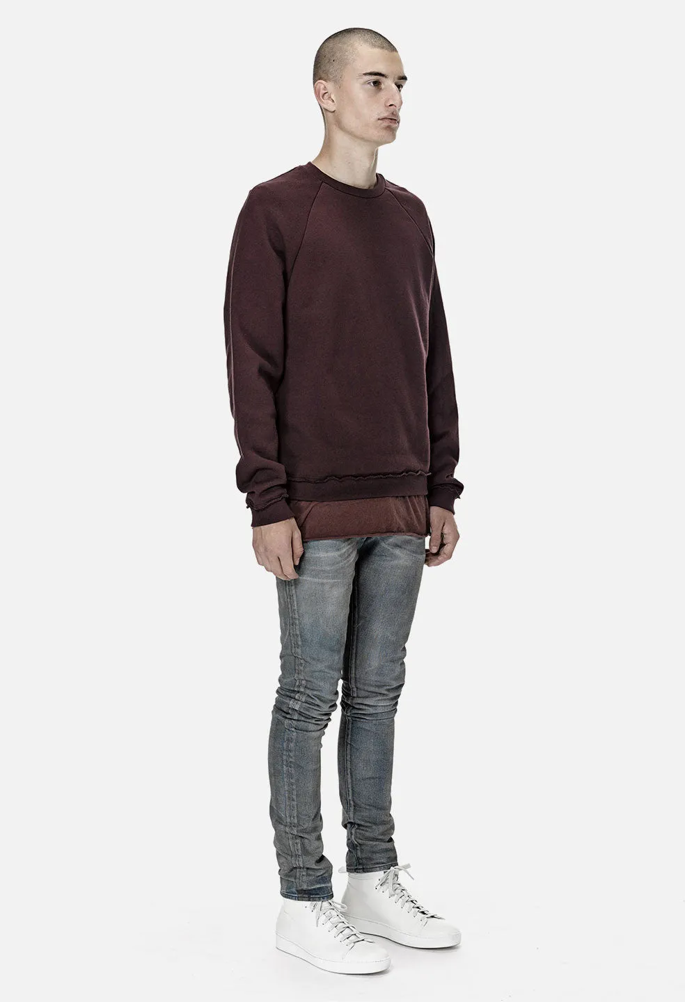 Raw Edge Raglan Crew / Maroon