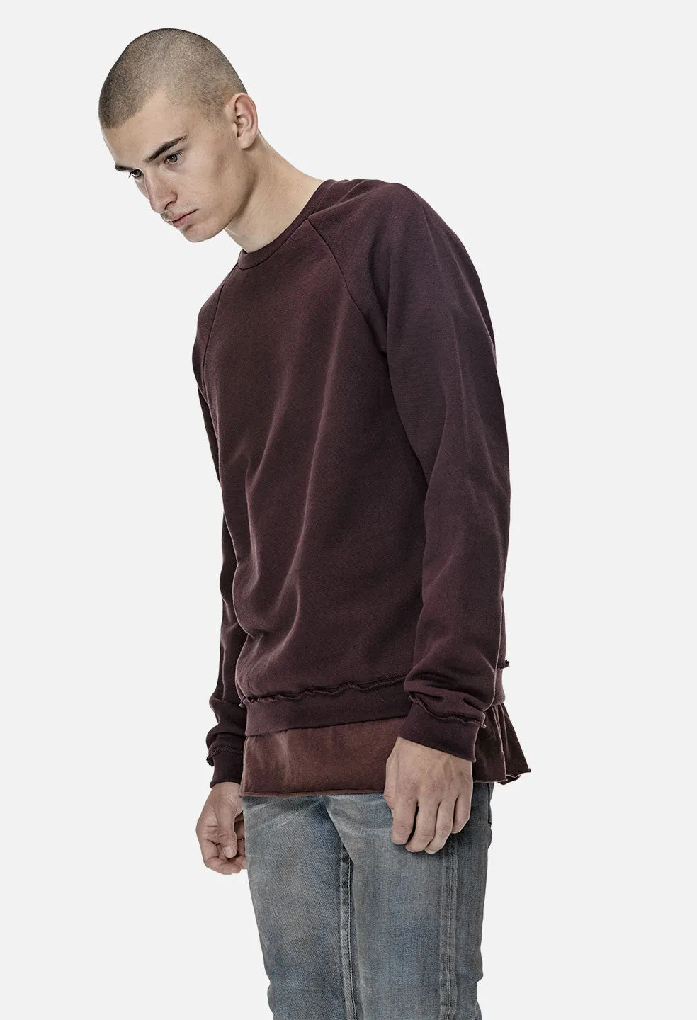 Raw Edge Raglan Crew / Maroon