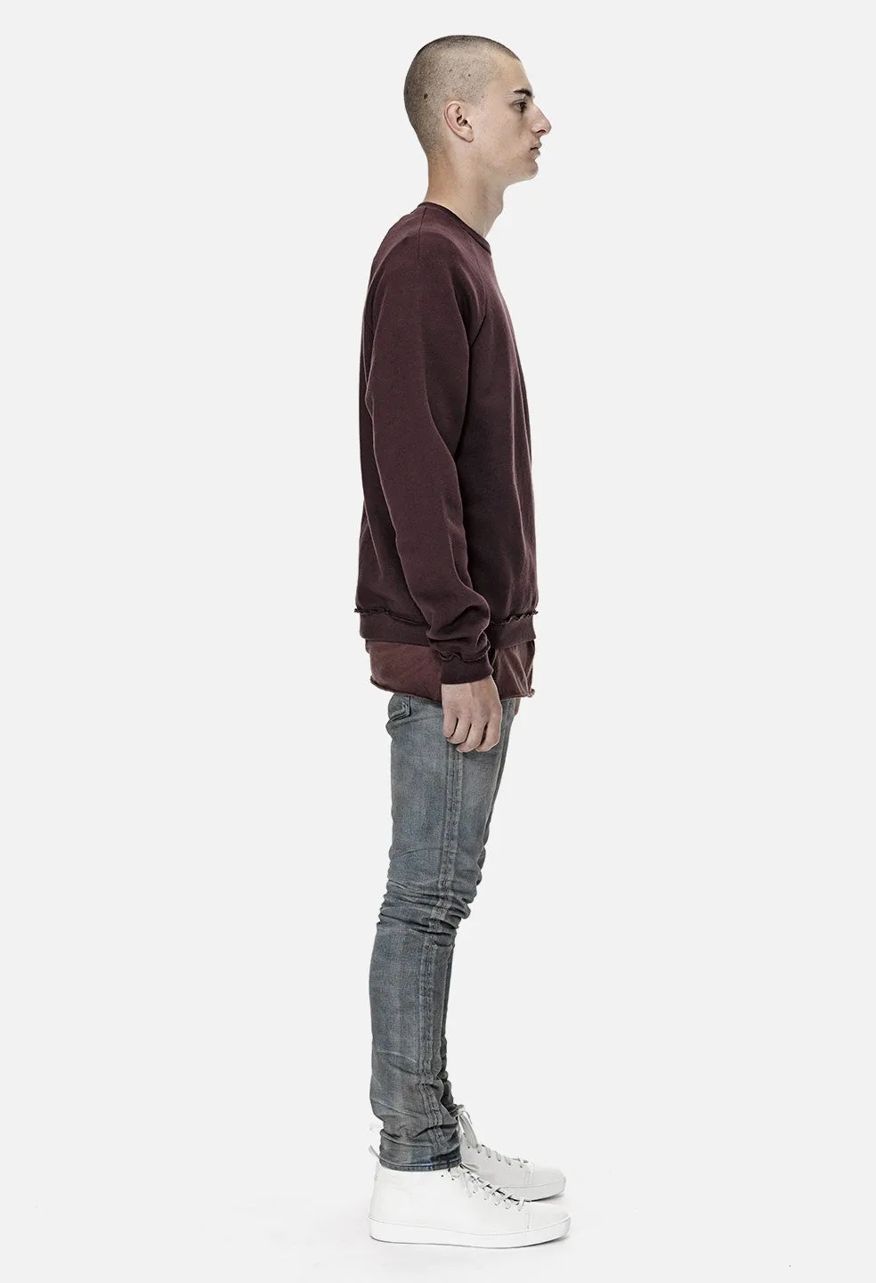 Raw Edge Raglan Crew / Maroon