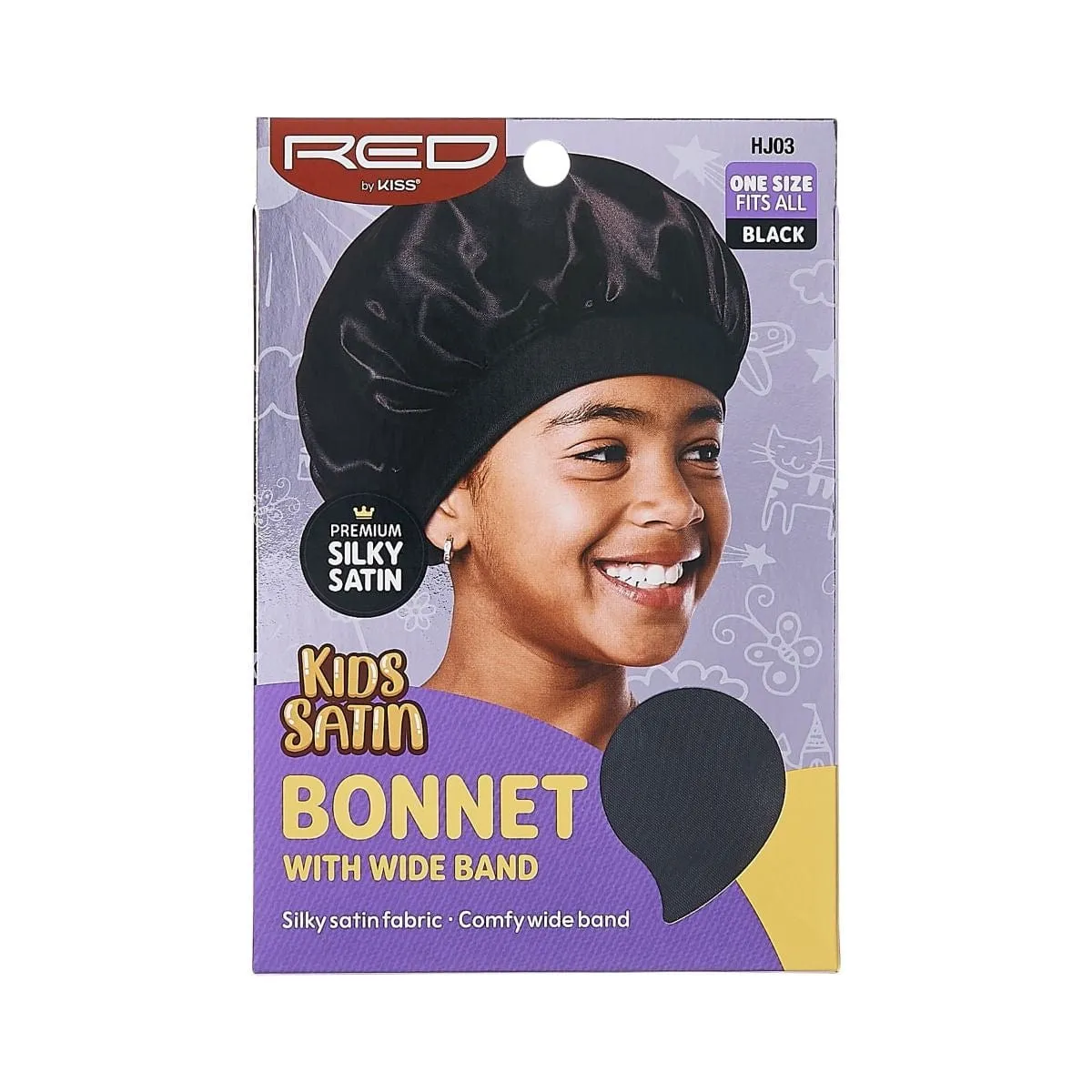 RED BY KISS | Kids Satin Bonnet Wide Band Black HJ03