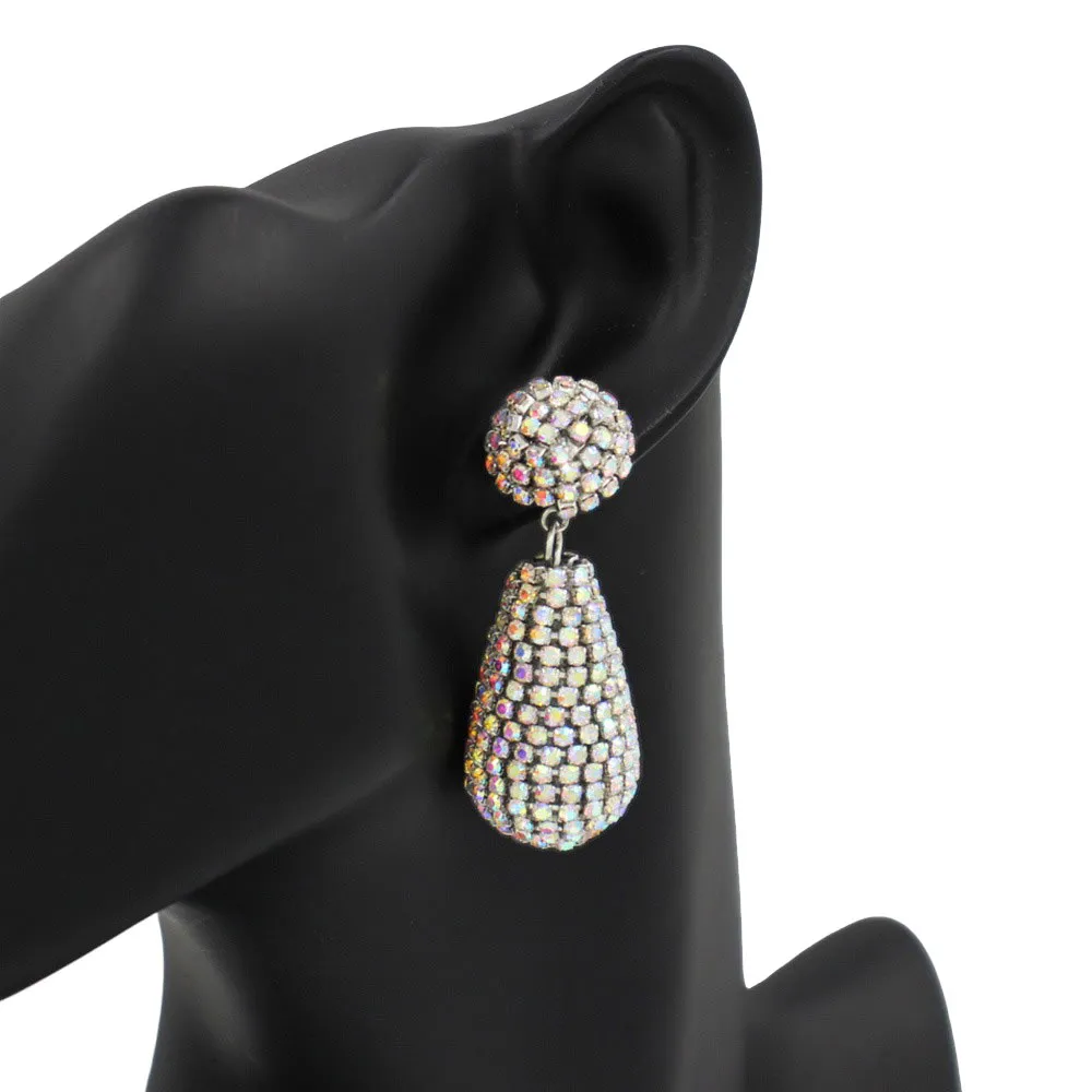 Rhinestone Teardrop Dangle Evening Earrings