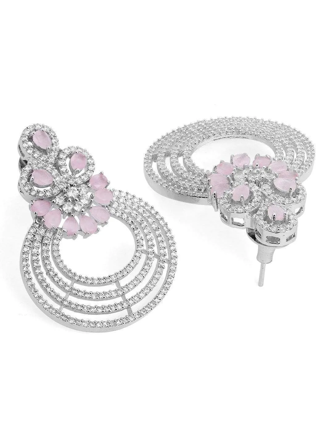 Rubans Elegant Blush Pink AD Chandbali Earrings